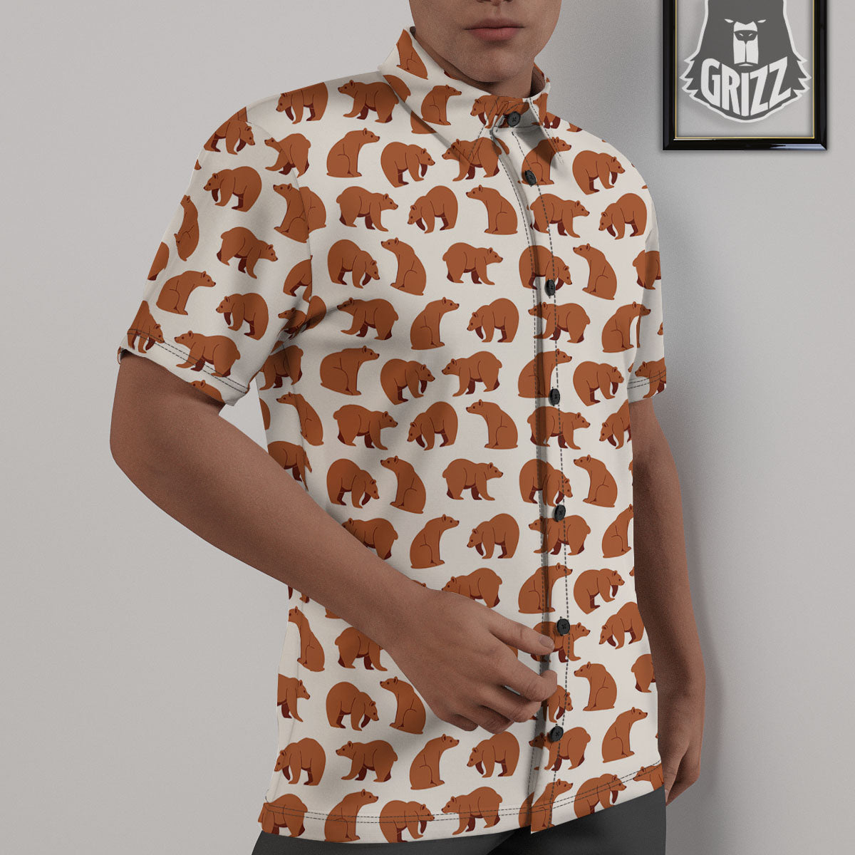 Brown Bear Cute Print Pattern Untucked Shirts-grizzshop