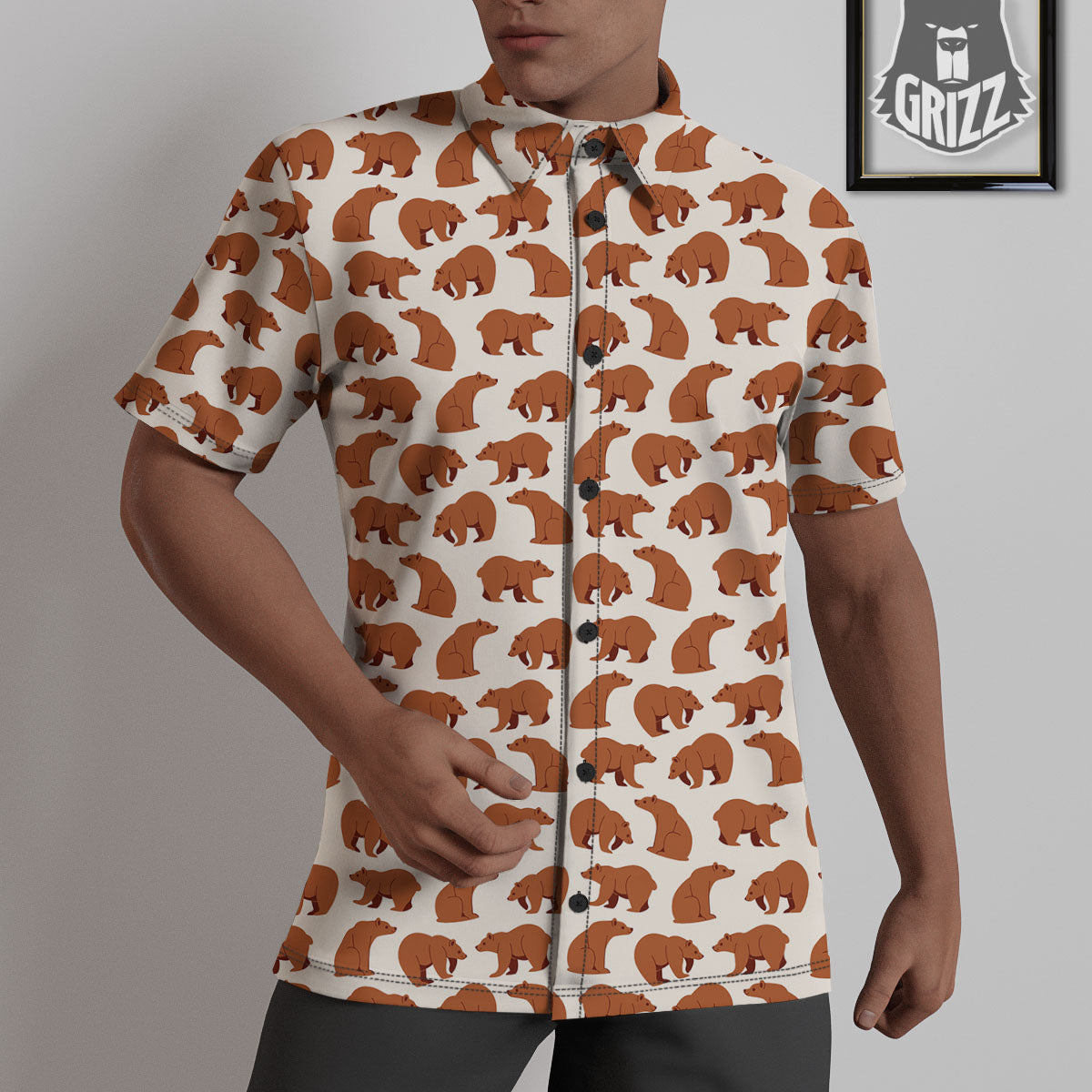 Brown Bear Cute Print Pattern Untucked Shirts-grizzshop