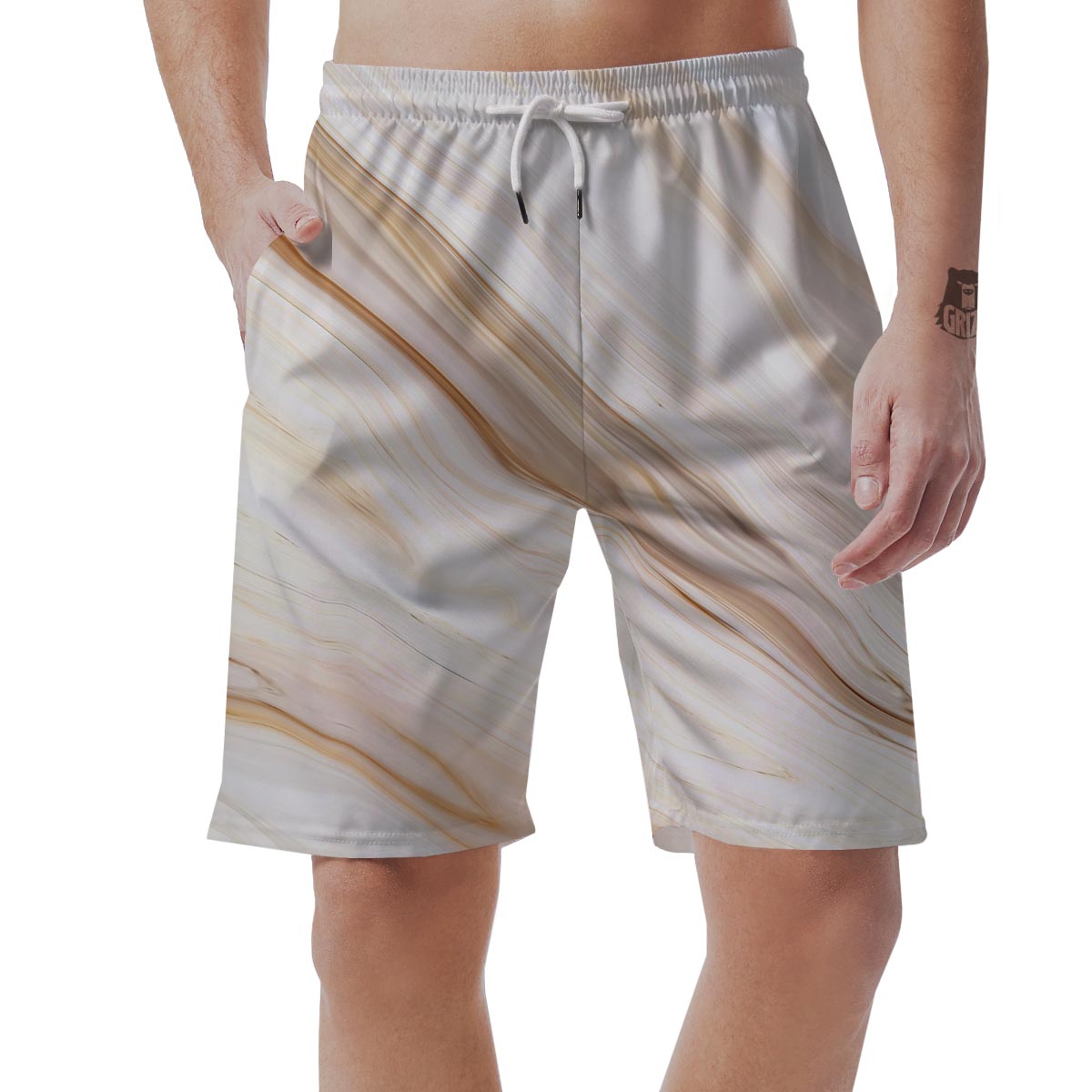 Brown Beige Marble Men's Shorts-grizzshop