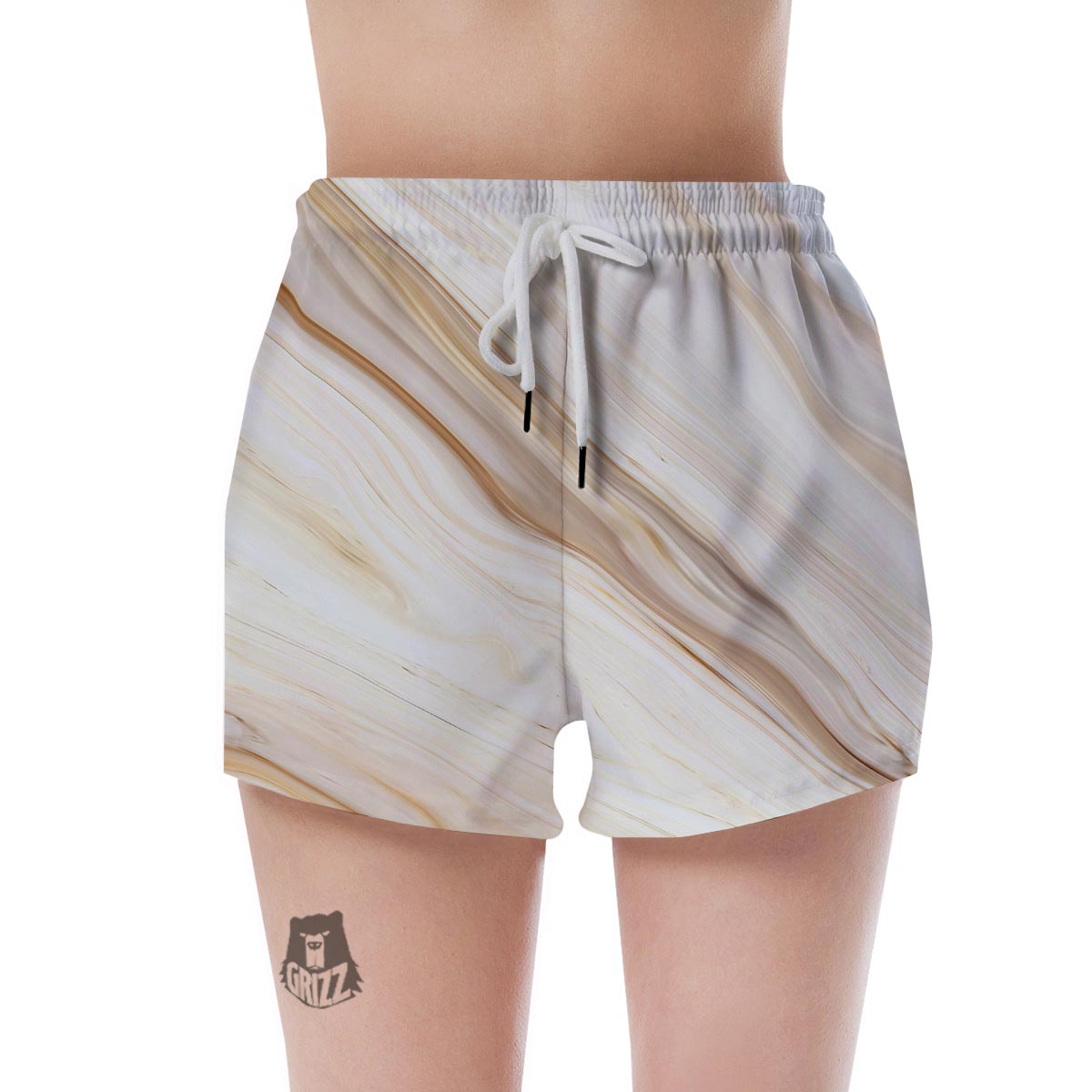 Brown Beige Marble Women's Shorts-grizzshop