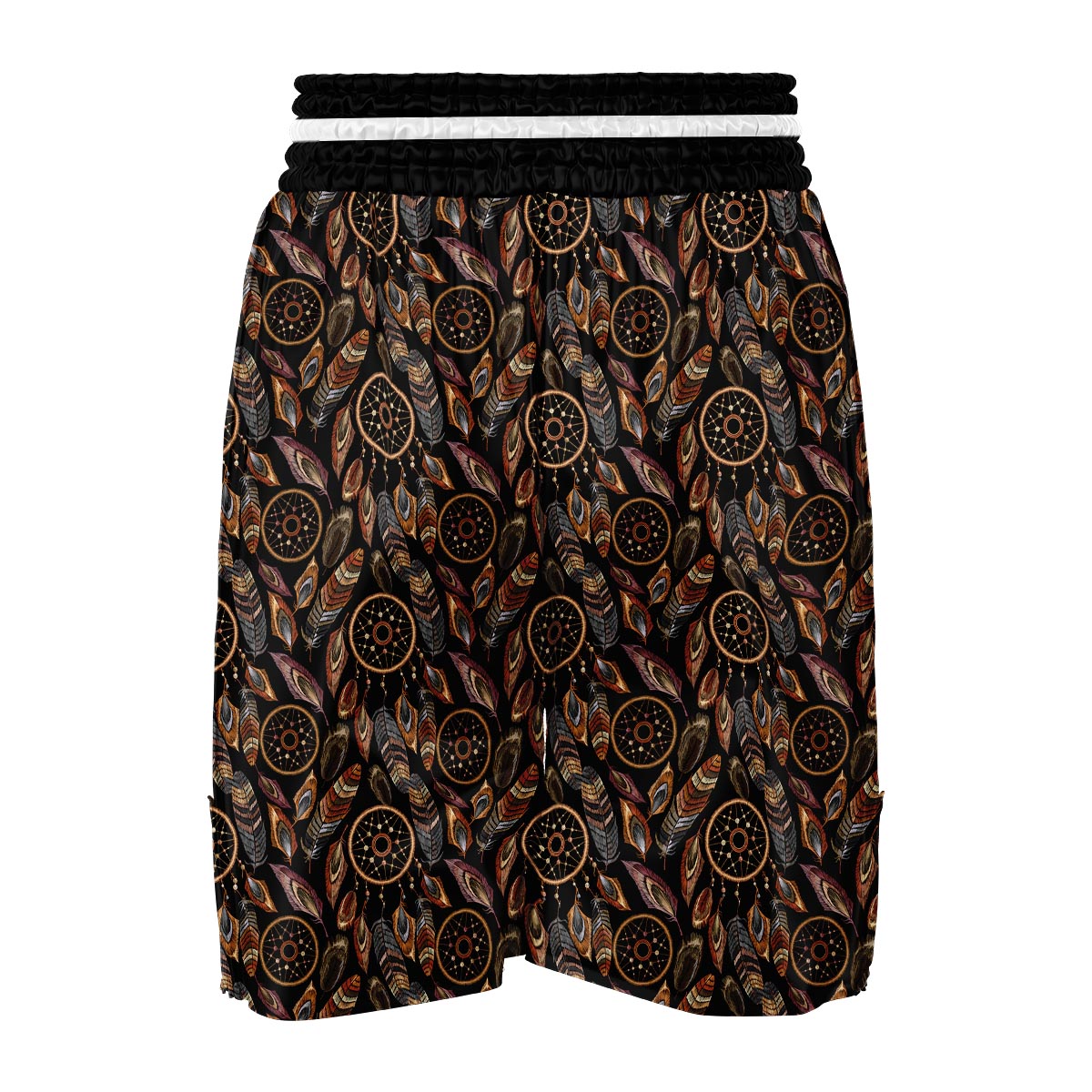 Brown Boho Peacock Dream Catcher Feather Boxing Shorts-grizzshop
