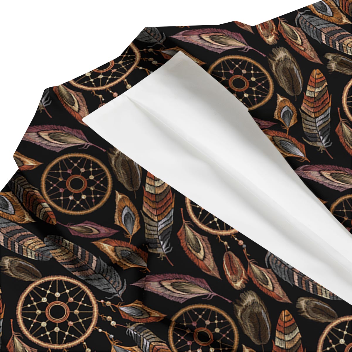 Brown Boho Peacock Dream Catcher Feather Men's Blazer-grizzshop