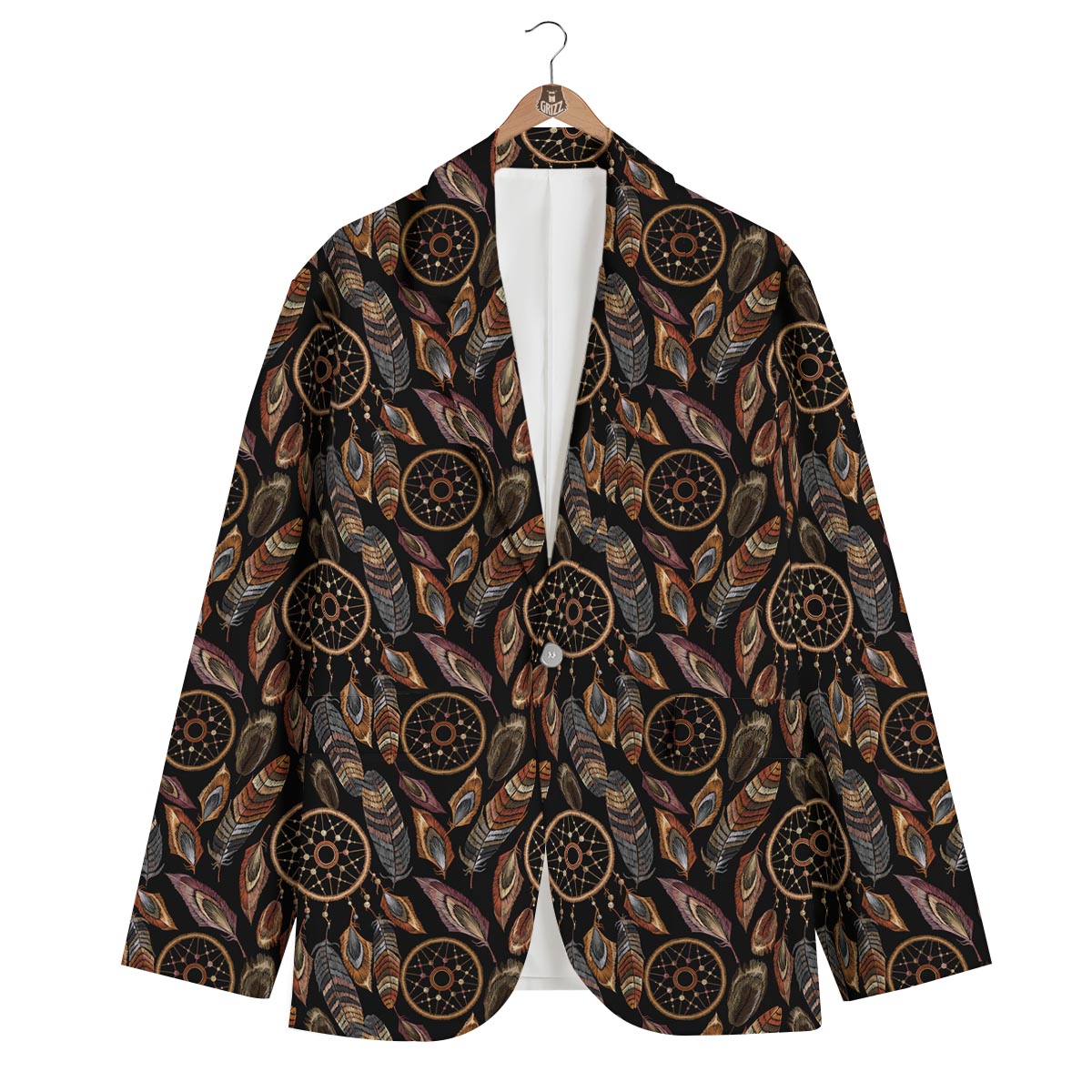 Brown Boho Peacock Dream Catcher Feather Men's Blazer-grizzshop