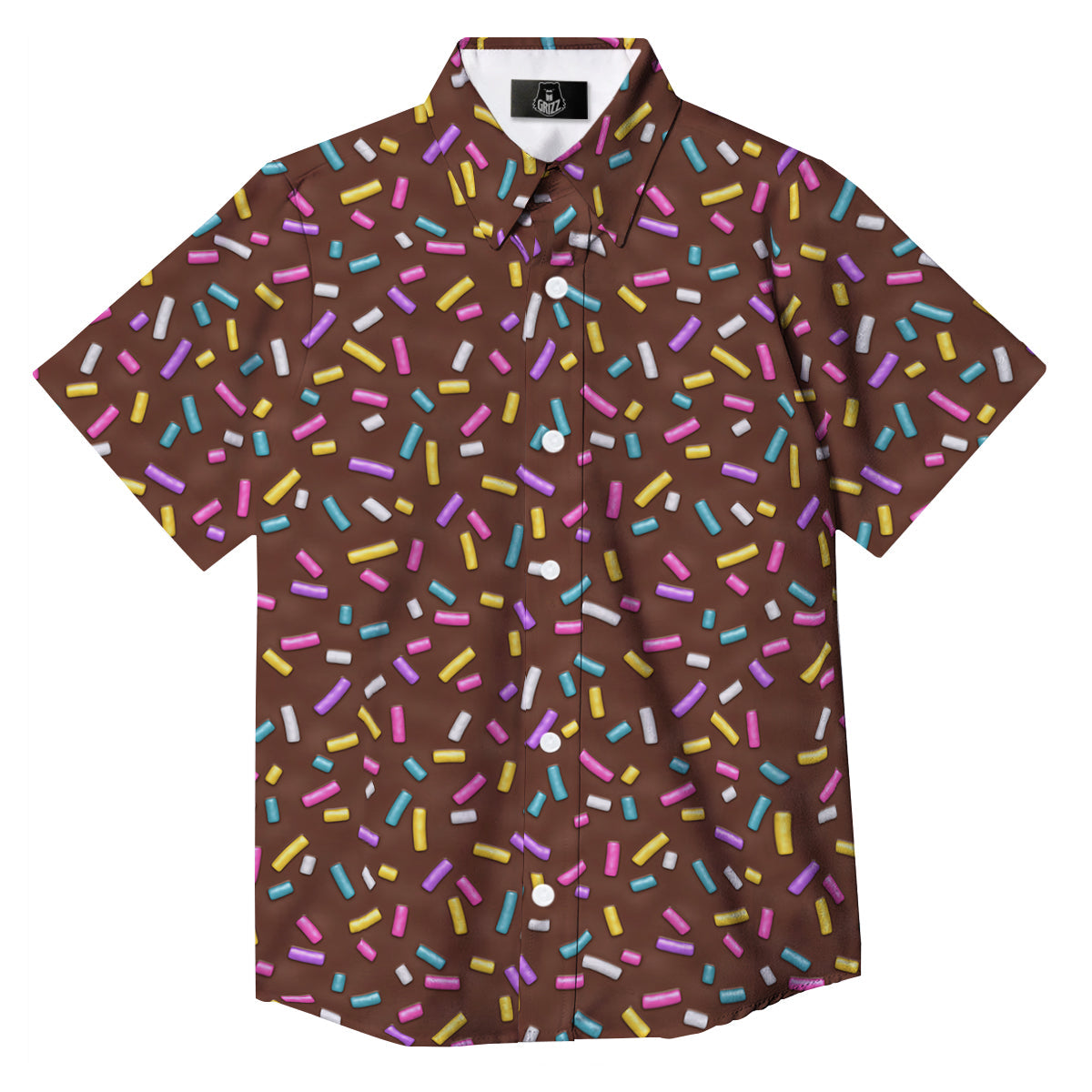 Brown Candy Sprinkles Sweet Print Pattern Button Up Shirt-grizzshop