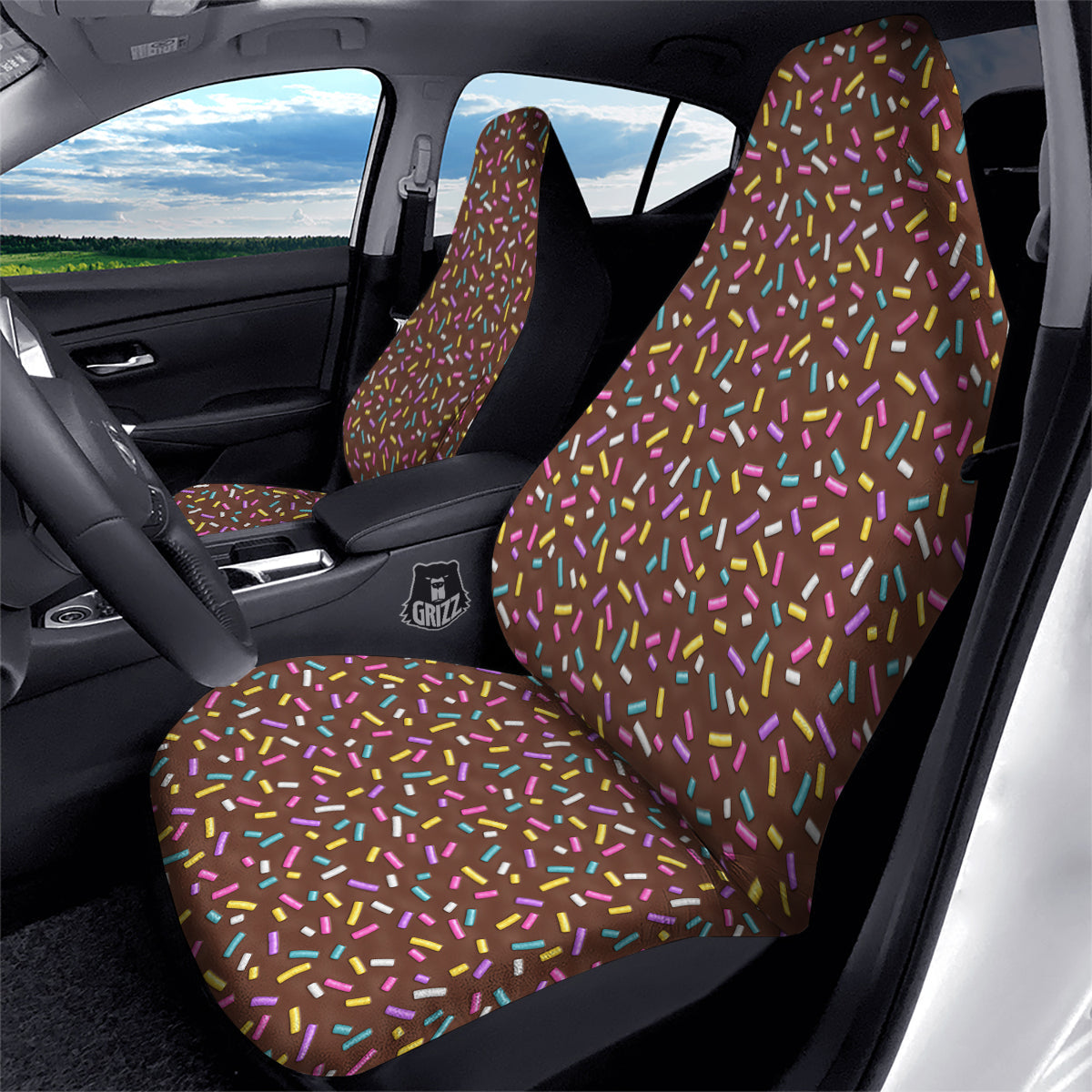 Brown Candy Sprinkles Sweet Print Pattern Car Seat Covers-grizzshop