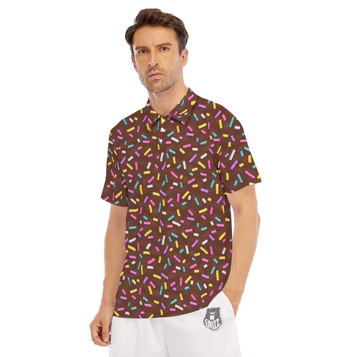 Brown Candy Sprinkles Sweet Print Pattern Men's Golf Shirts-grizzshop