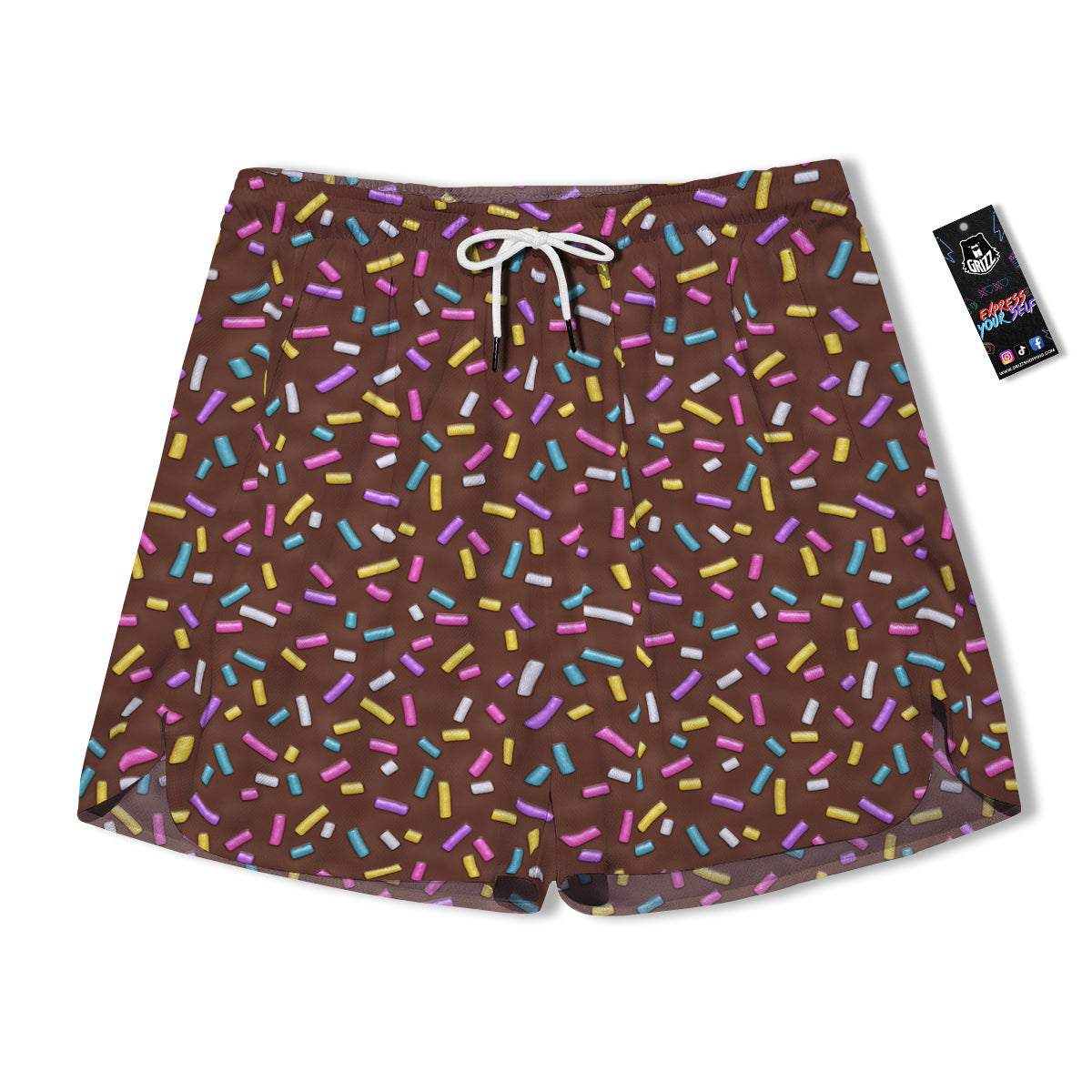 Brown Candy Sprinkles Sweet Print Pattern Men's Running Shorts-grizzshop