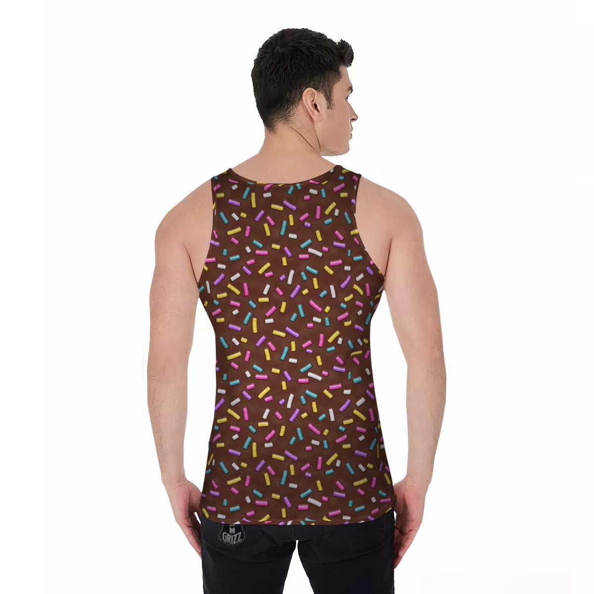 Brown Candy Sprinkles Sweet Print Pattern Men's Tank Top-grizzshop