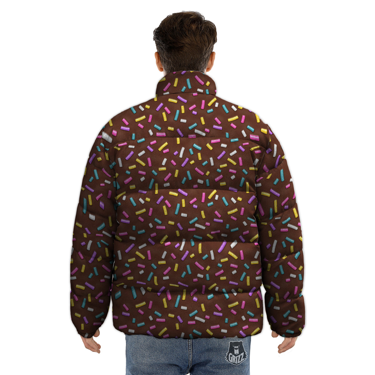 Brown Candy Sprinkles Sweet Print Pattern Puffer Jacket-grizzshop