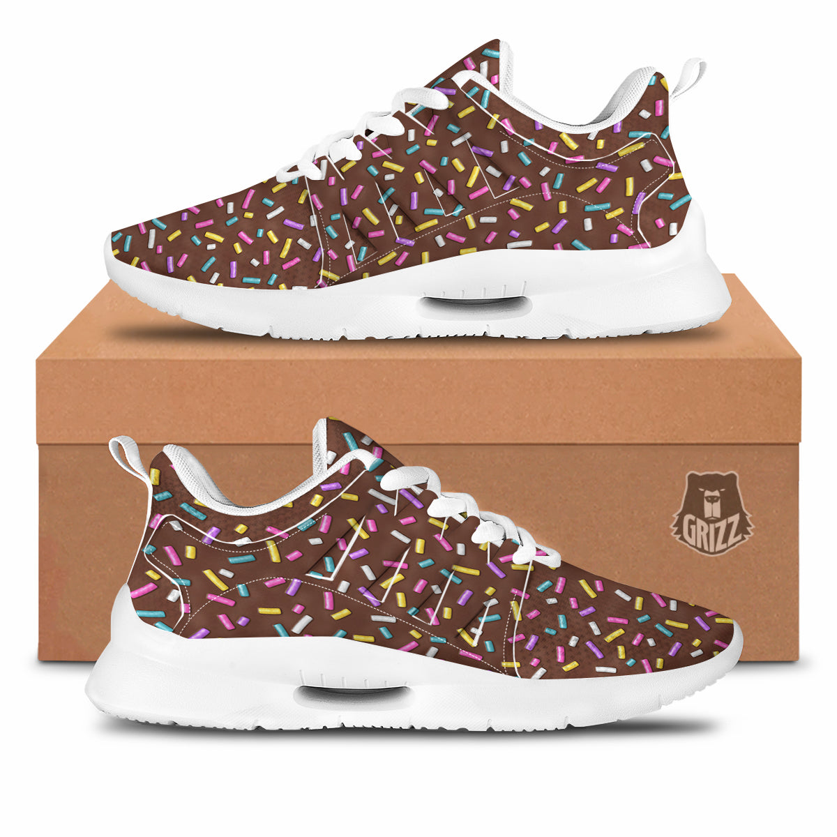 Brown Candy Sprinkles Sweet Print Pattern Tennis Shoes-grizzshop