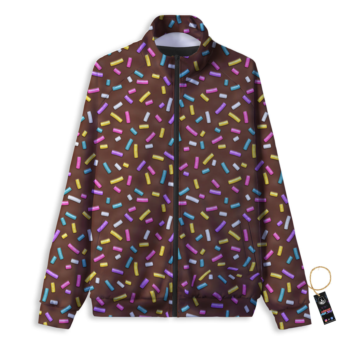 Brown Candy Sprinkles Sweet Print Pattern Track Jacket-grizzshop