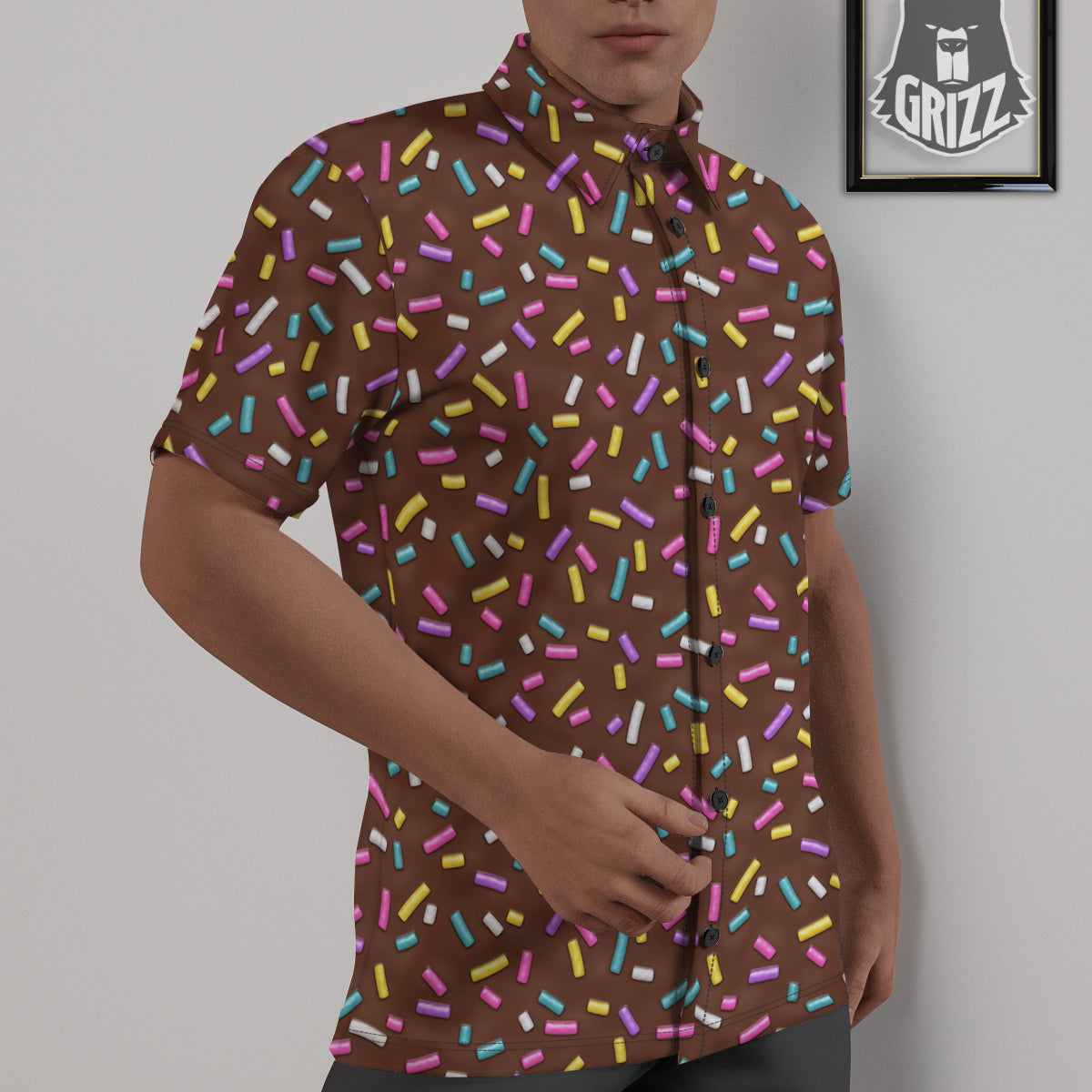 Brown Candy Sprinkles Sweet Print Pattern Untucked Shirts-grizzshop