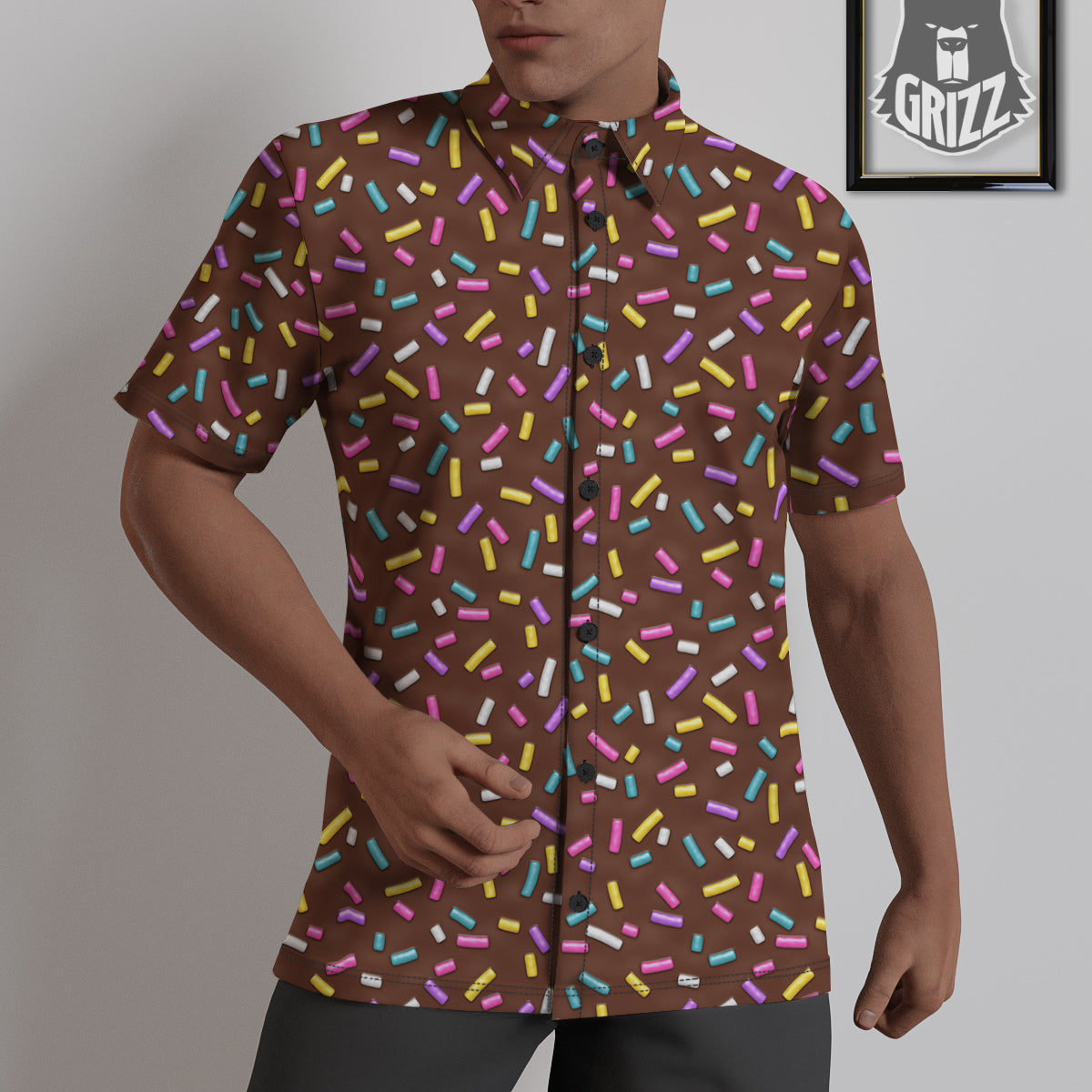 Brown Candy Sprinkles Sweet Print Pattern Untucked Shirts-grizzshop