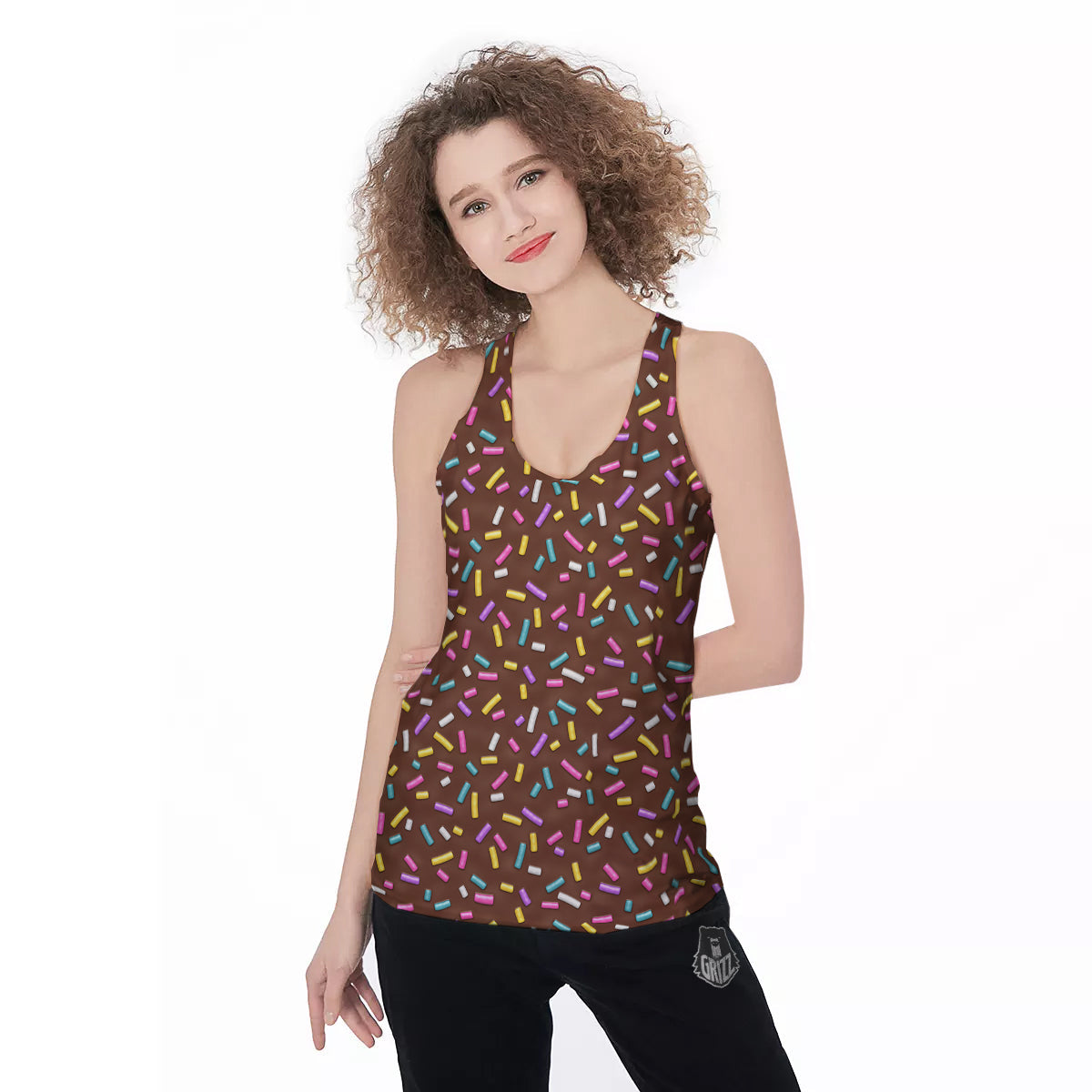 Brown Candy Sprinkles Sweet Print Pattern Women's Racerback Tank Top-grizzshop