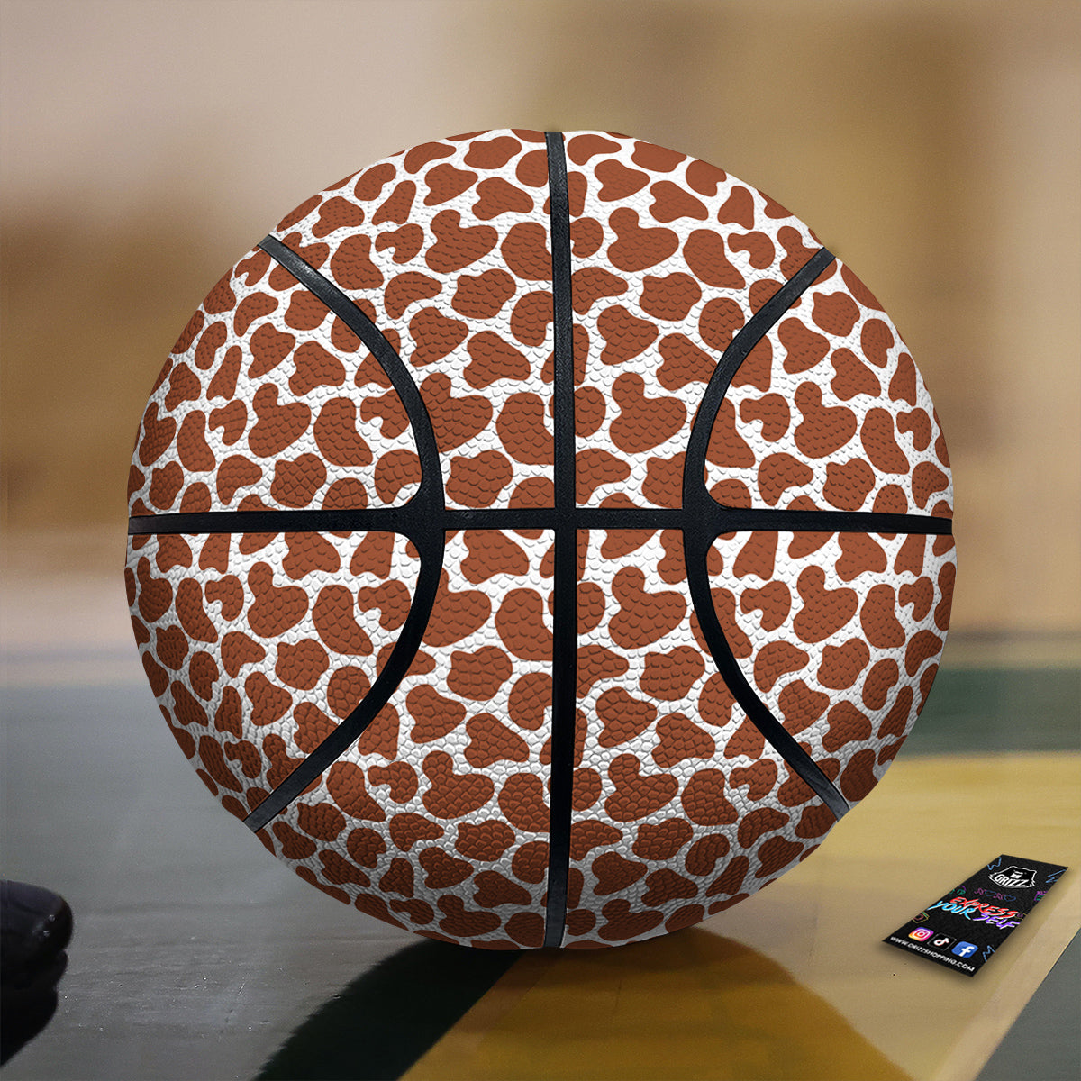 Brown Chocolate And White Cow Print Basketball-grizzshop