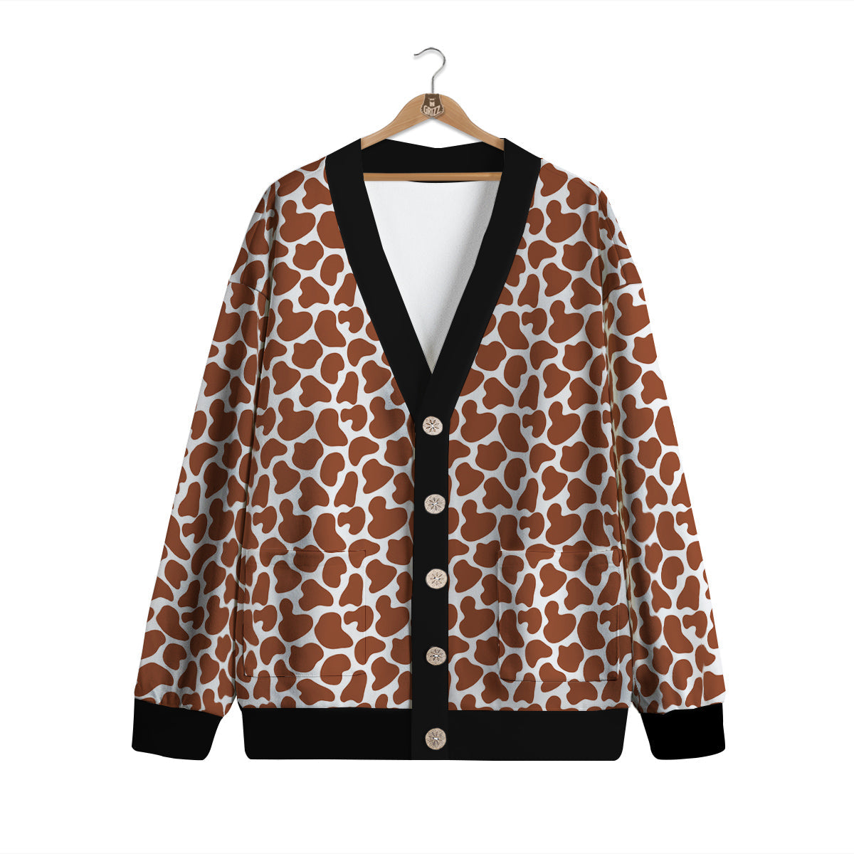 Brown Chocolate And White Cow Print Cardigan-grizzshop