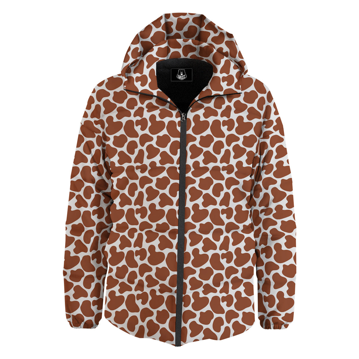Brown Chocolate And White Cow Print Down Jacket-grizzshop