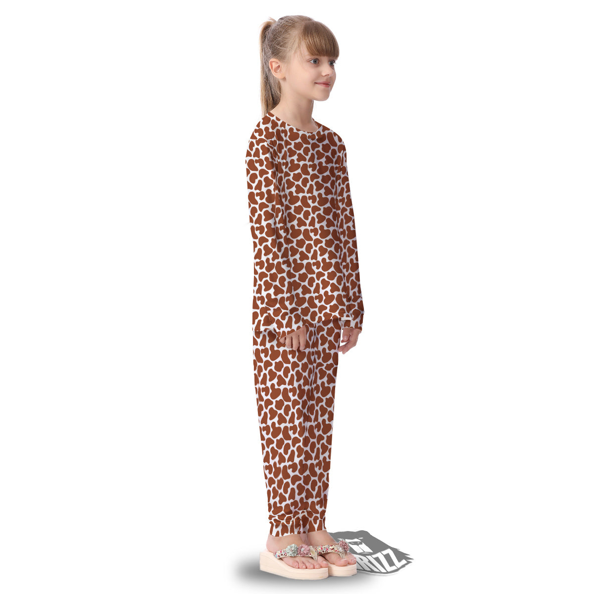 Brown Chocolate And White Cow Print Kid's Pajamas-grizzshop