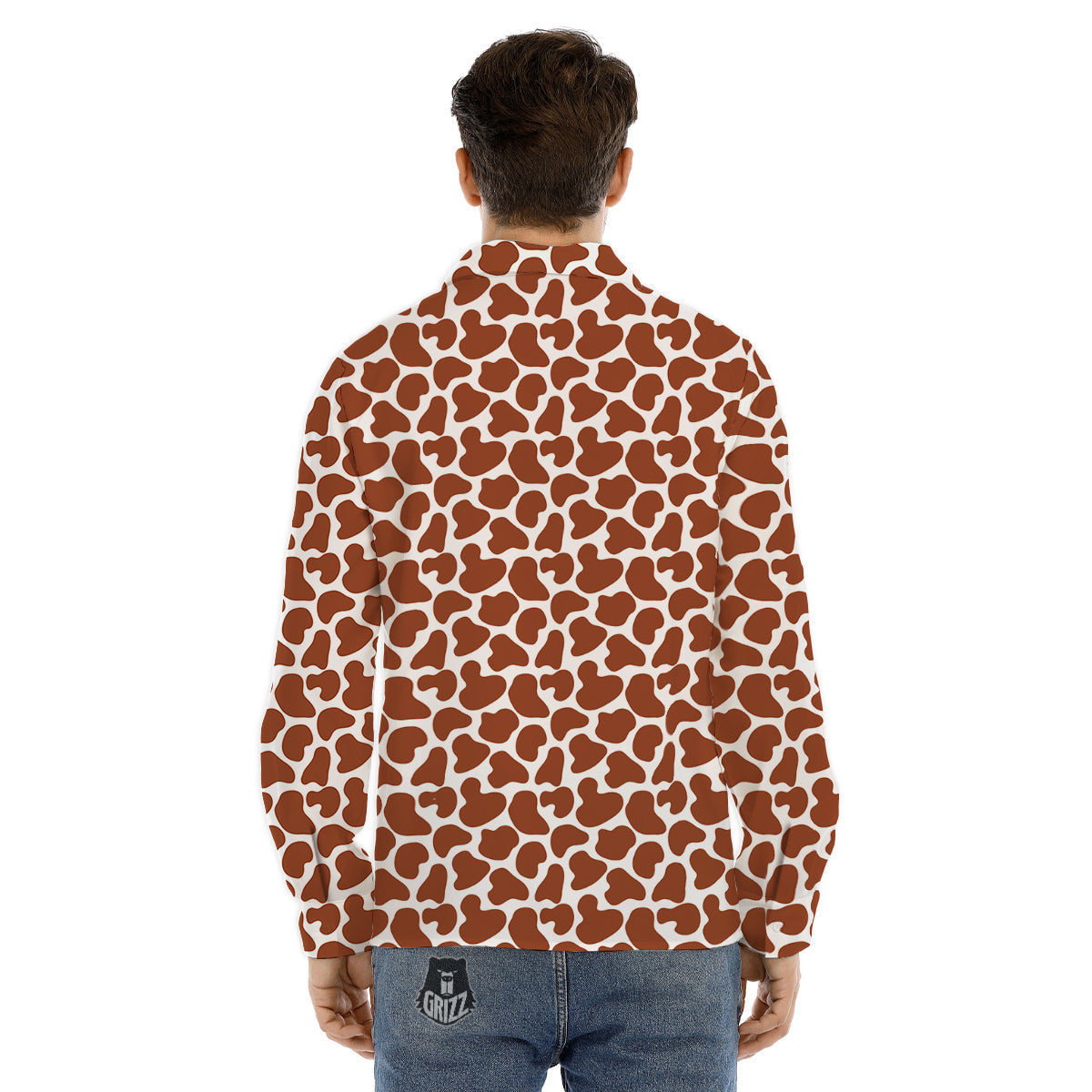 Brown Chocolate And White Cow Print Men's Dress Shirts-grizzshop