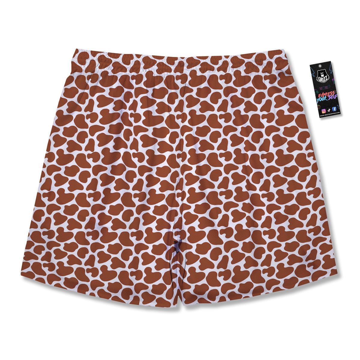 Brown Chocolate And White Cow Print Men's Running Shorts-grizzshop