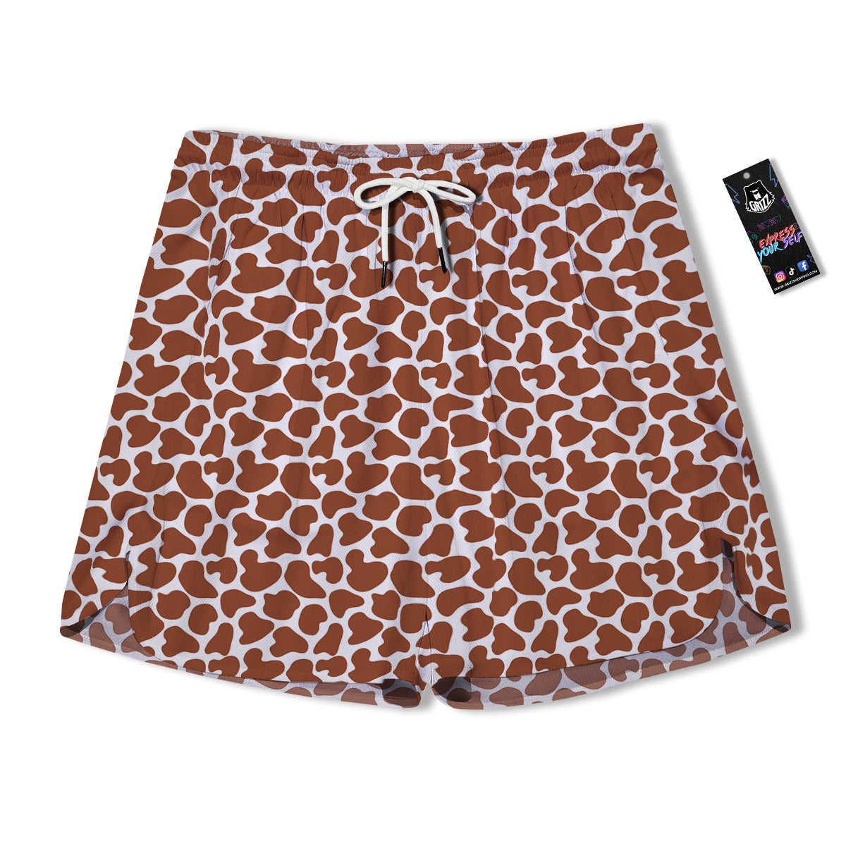 Brown Chocolate And White Cow Print Men's Running Shorts-grizzshop