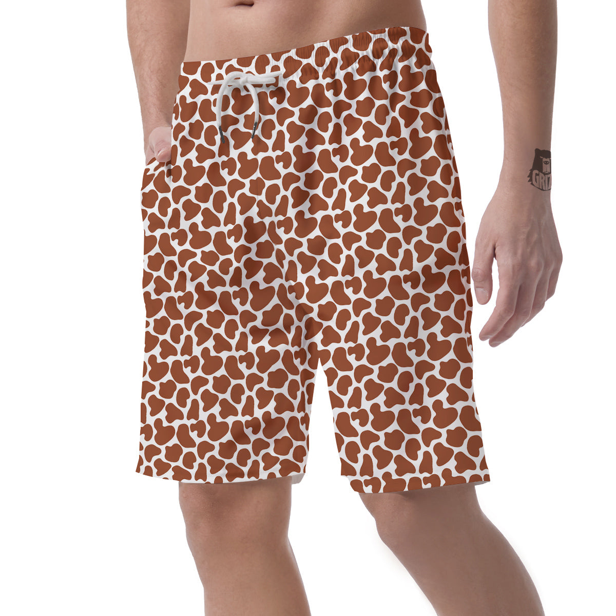 Brown Chocolate And White Cow Print Men's Shorts-grizzshop