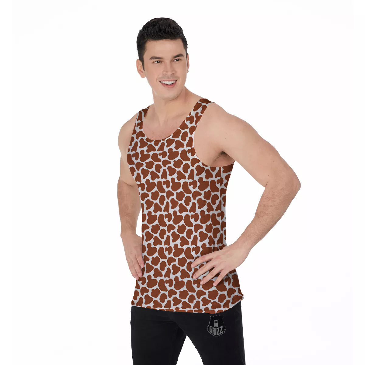 Brown Chocolate And White Cow Print Men's Tank Top-grizzshop