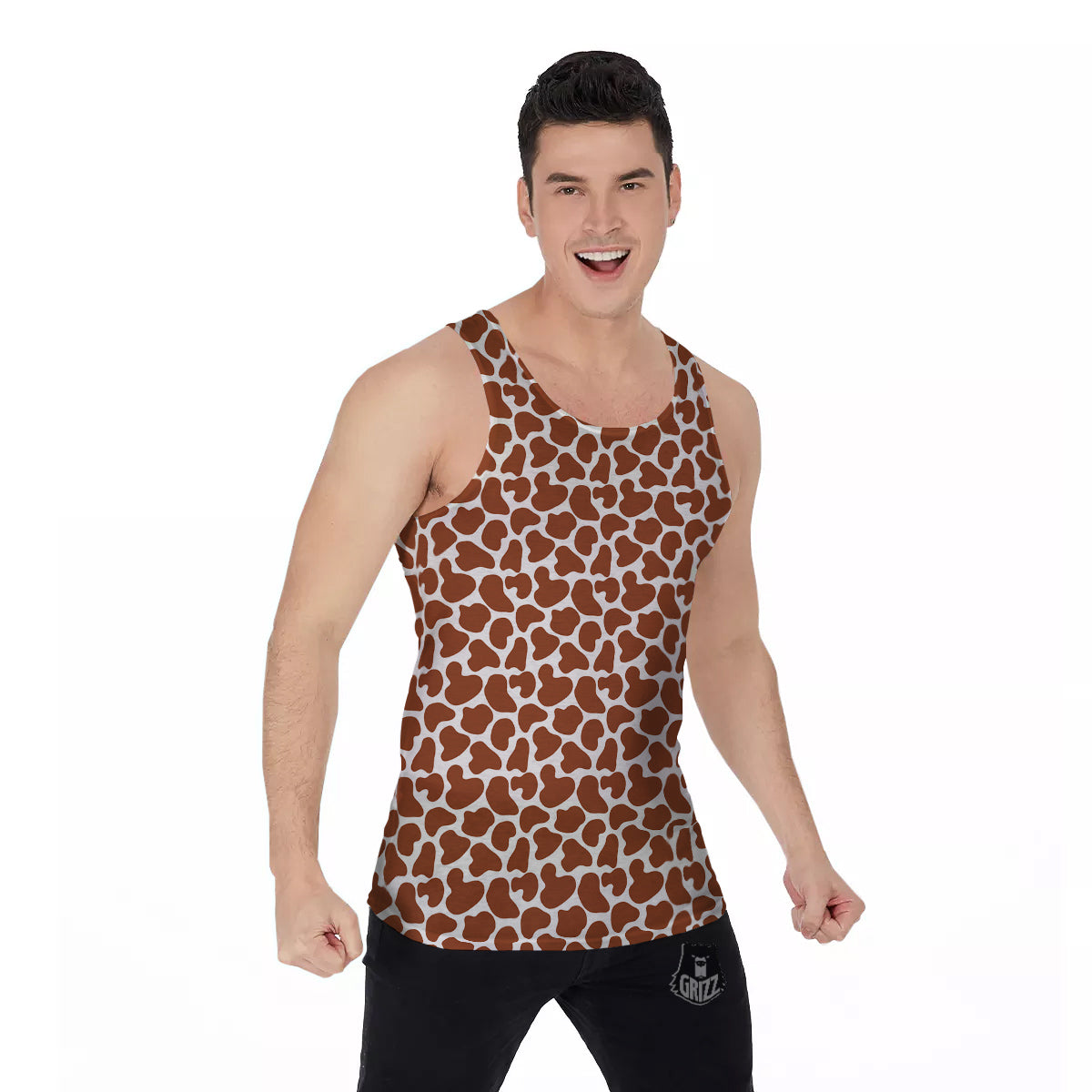 Brown Chocolate And White Cow Print Men's Tank Top-grizzshop