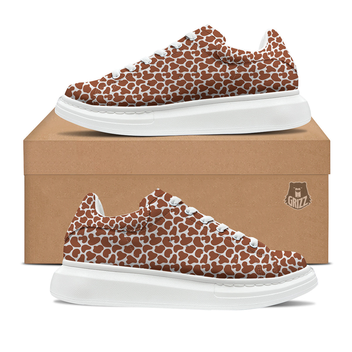 Brown Chocolate And White Cow Print Platform Shoes-grizzshop
