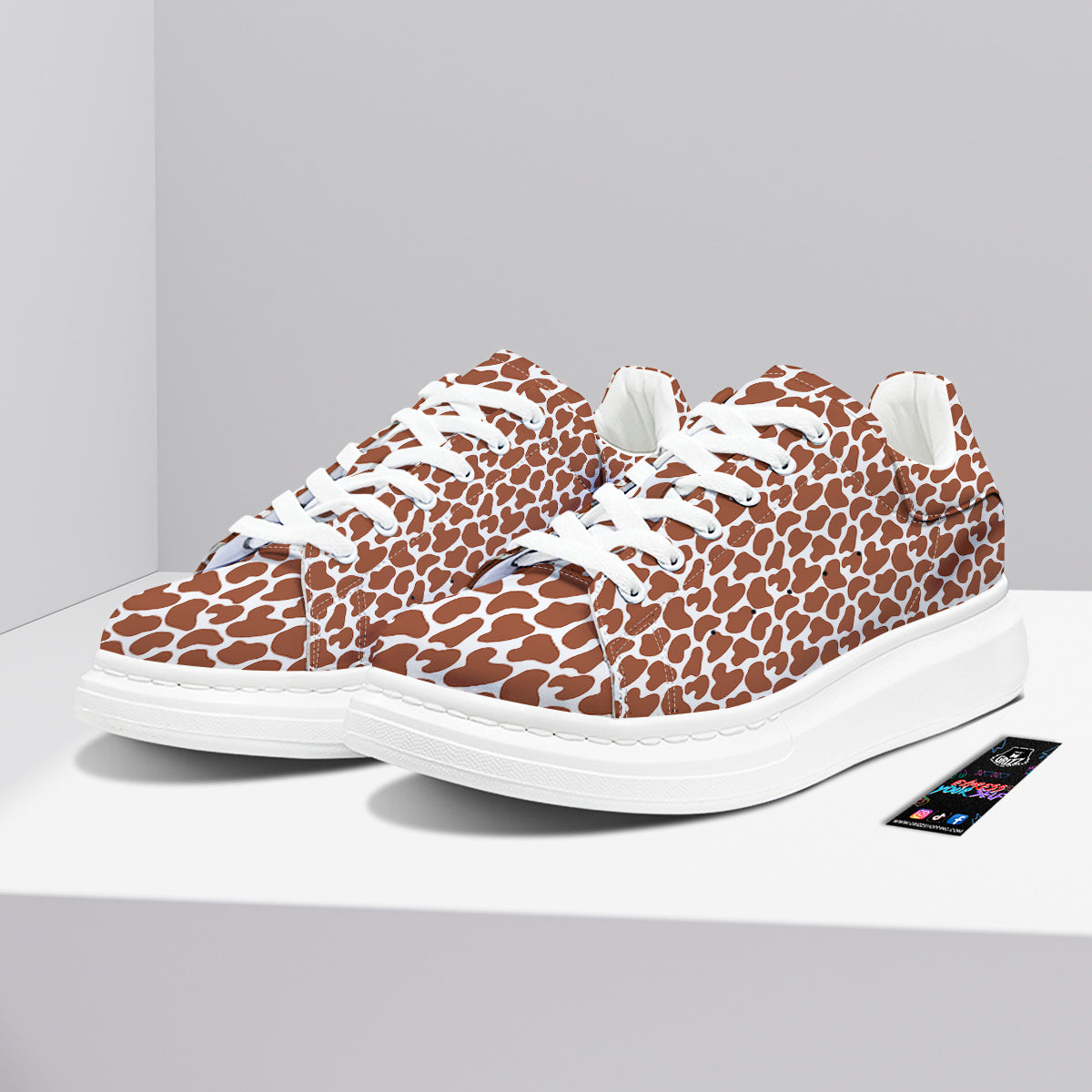 Brown Chocolate And White Cow Print Platform Shoes-grizzshop