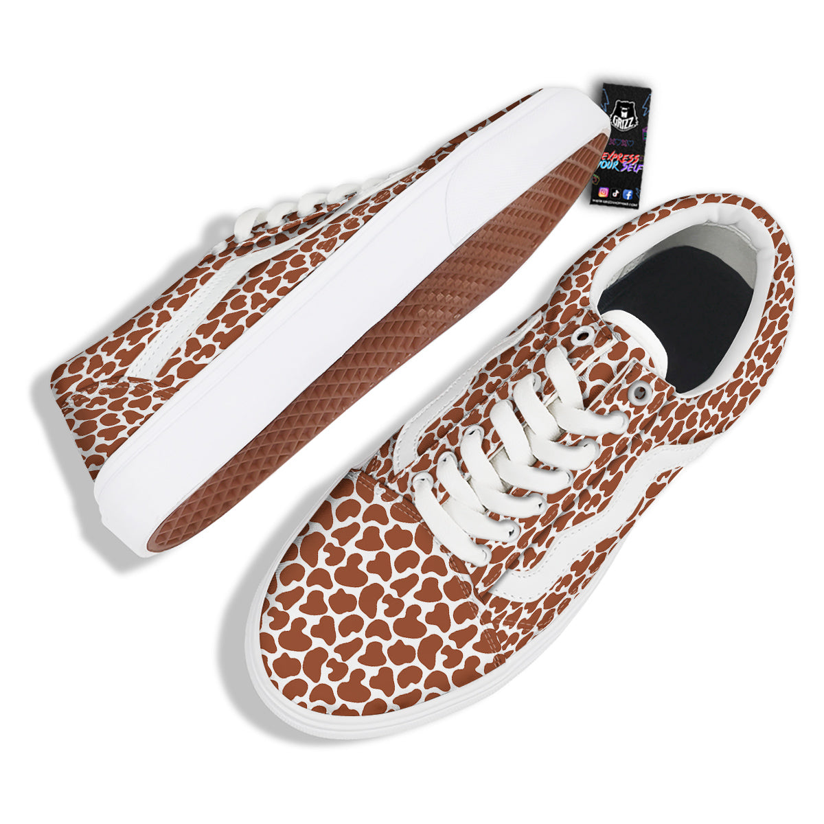 Brown Chocolate And White Cow Print Skate Shoes-grizzshop