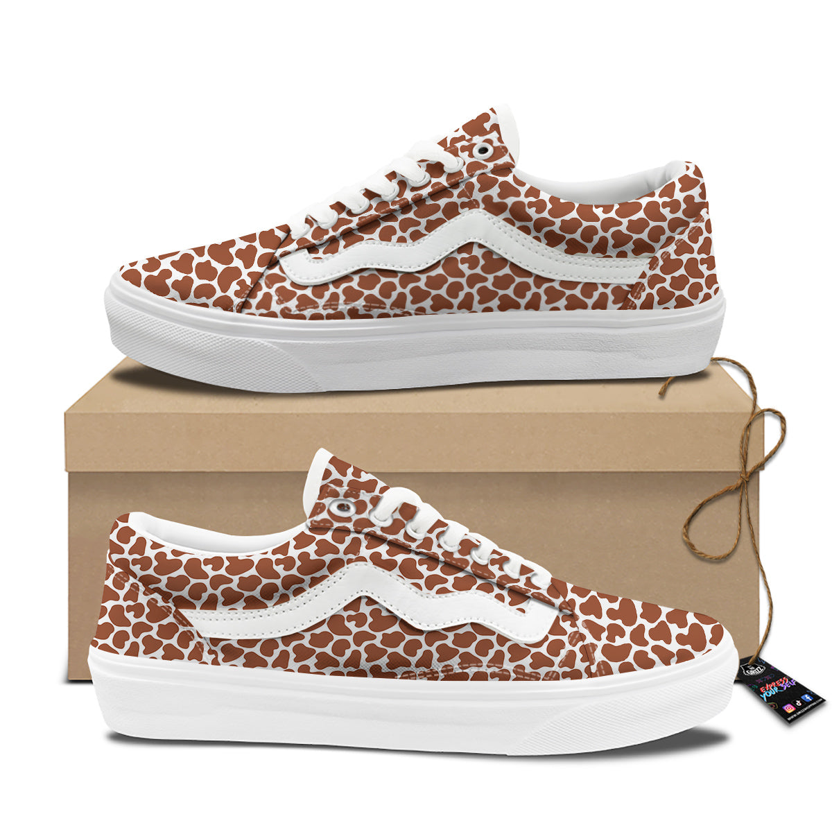 Brown Chocolate And White Cow Print Skate Shoes-grizzshop