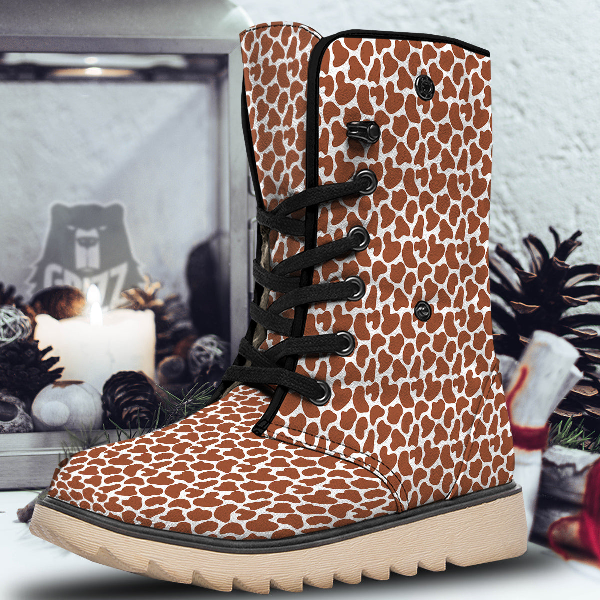 Brown Chocolate And White Cow Print Snow Boots-grizzshop