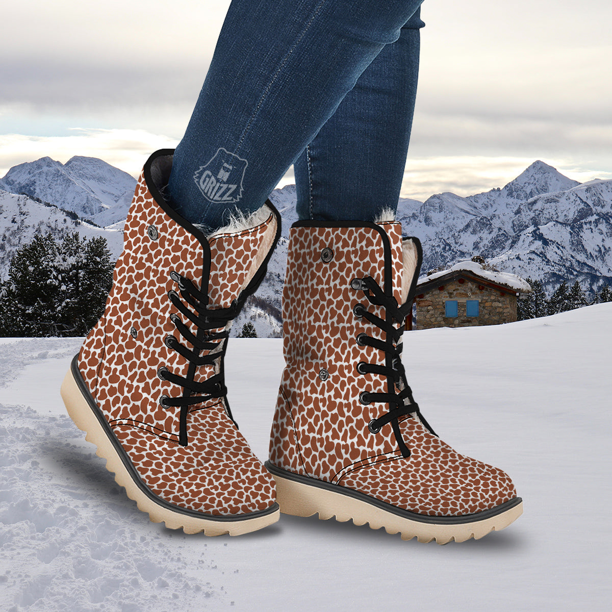 Brown Chocolate And White Cow Print Snow Boots-grizzshop