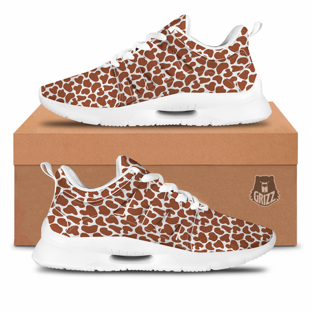 Brown Chocolate And White Cow Print Tennis Shoes-grizzshop