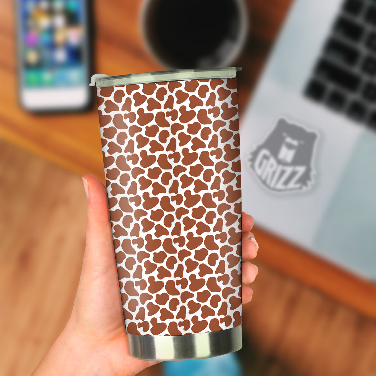 Brown Chocolate And White Cow Print Tumbler-grizzshop