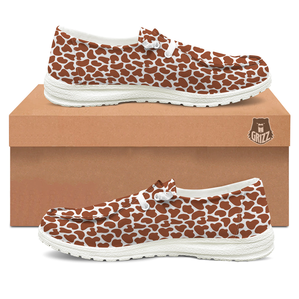 Brown Chocolate And White Cow Print White Loafers-grizzshop