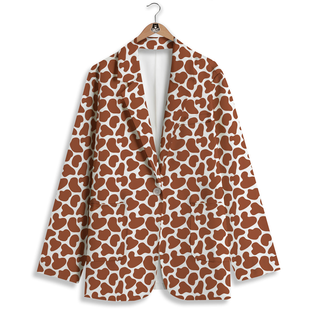 Brown Chocolate And White Cow Print Women's Blazer-grizzshop