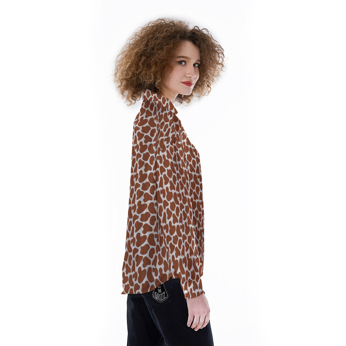 Brown Chocolate And White Cow Print Women's Long Sleeve Shirts-grizzshop