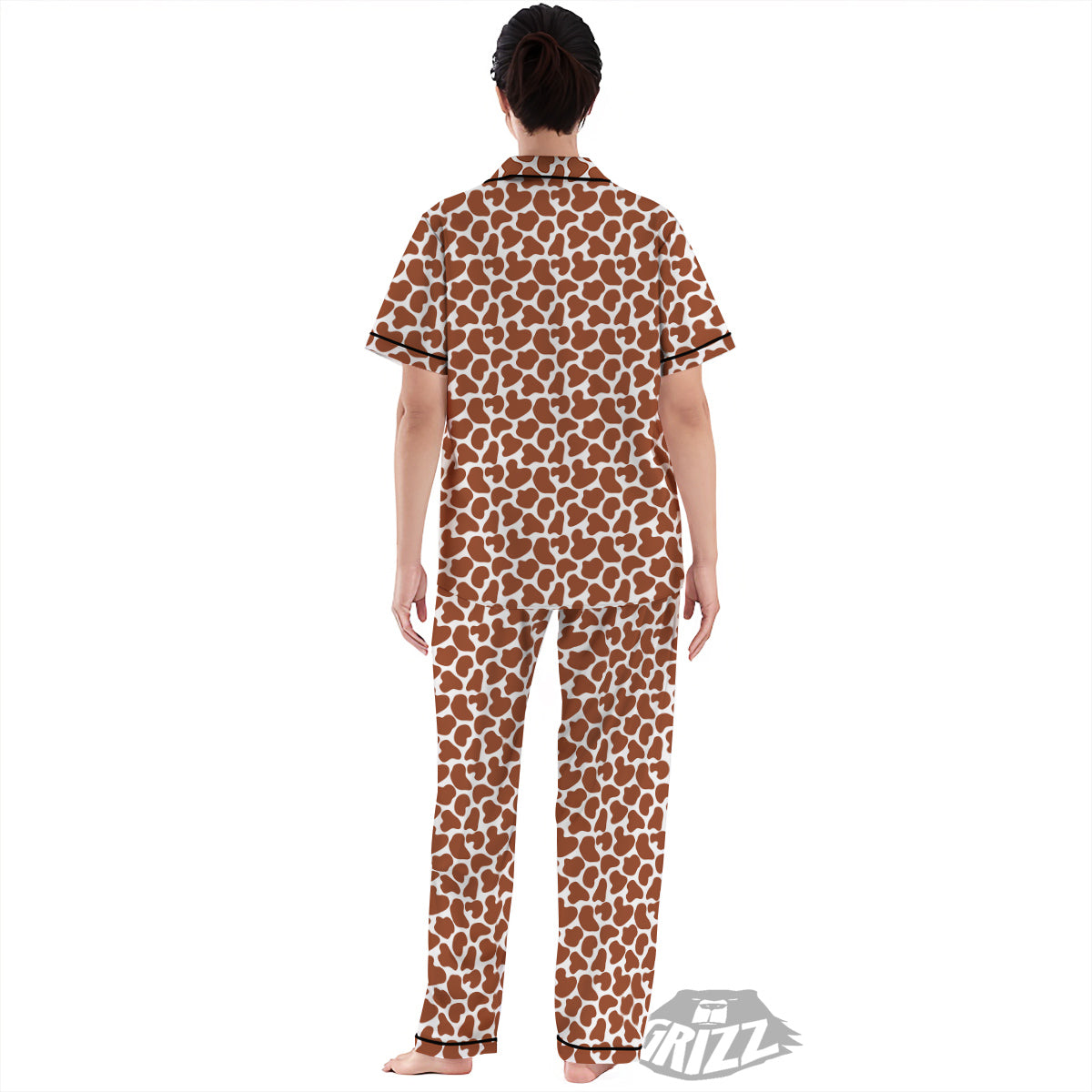 Brown Chocolate And White Cow Print Women's Pajamas Set-grizzshop