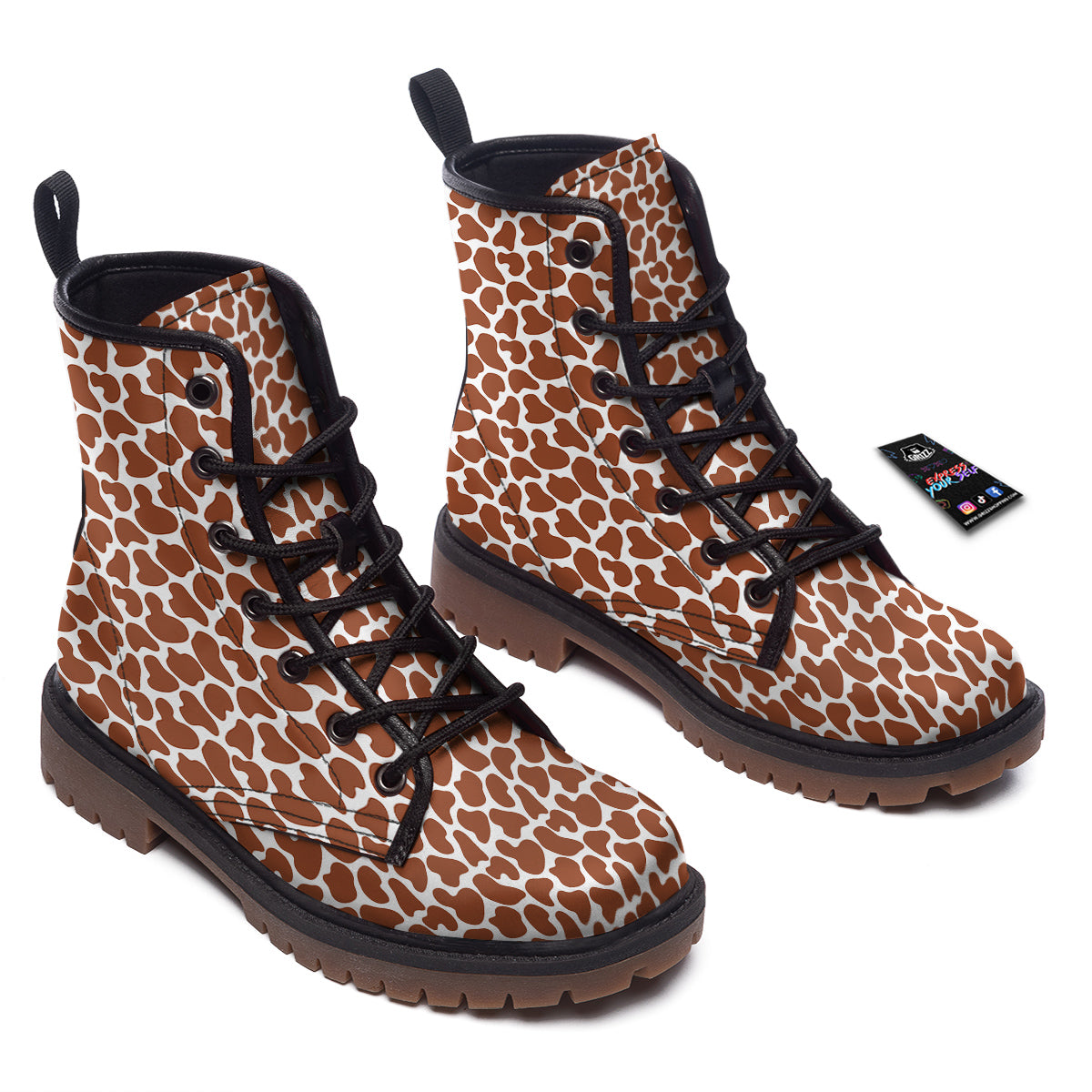 Brown Chocolate And White Cow Print Work Boots-grizzshop