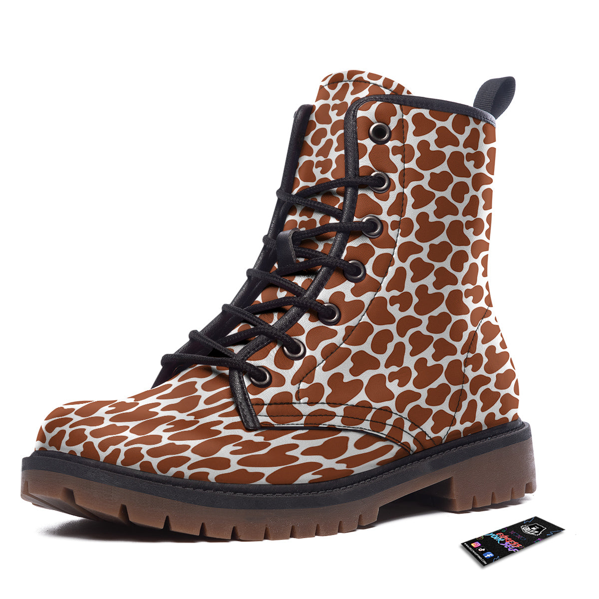 Brown Chocolate And White Cow Print Work Boots-grizzshop