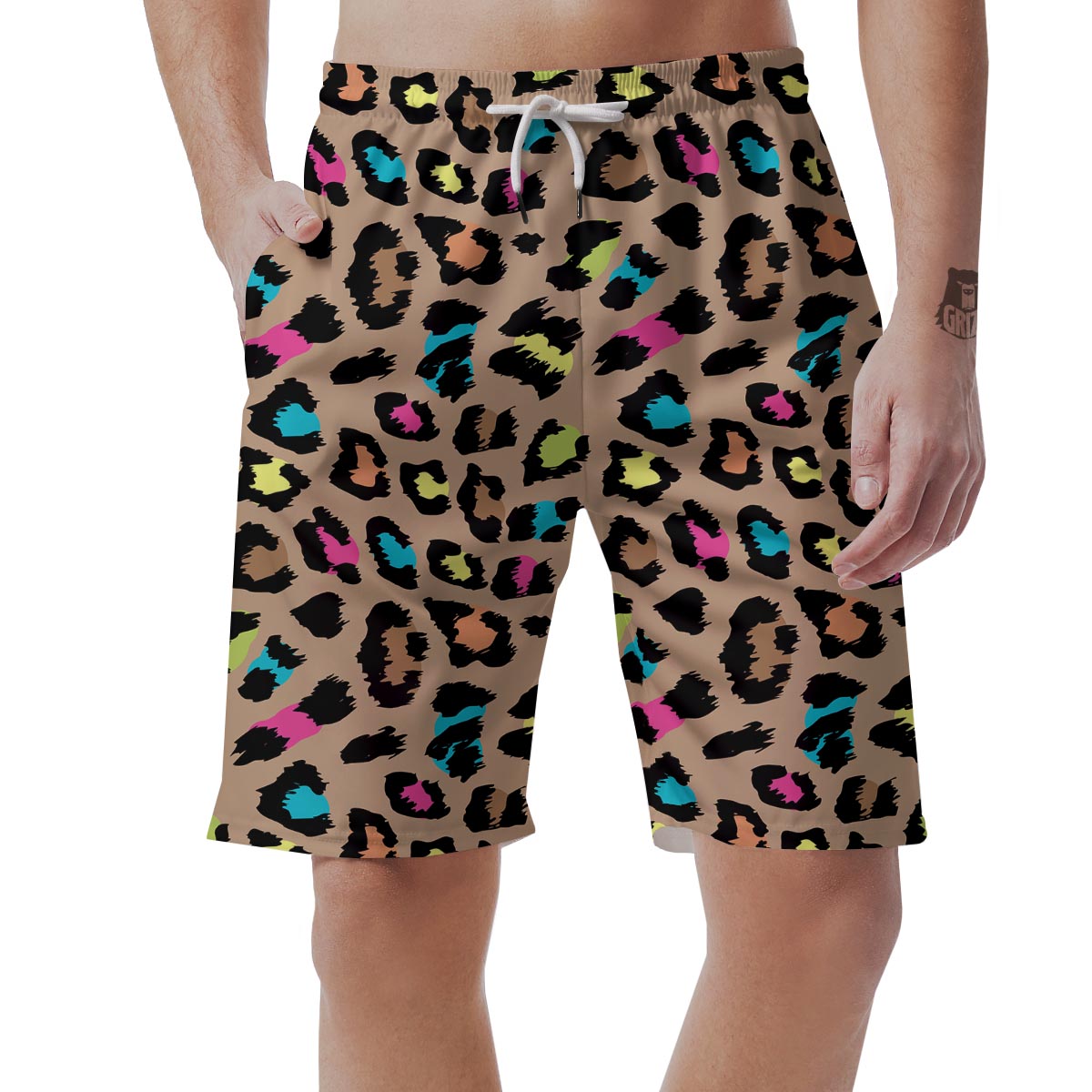 Brown Colorful Cheetah Print Men's Shorts-grizzshop