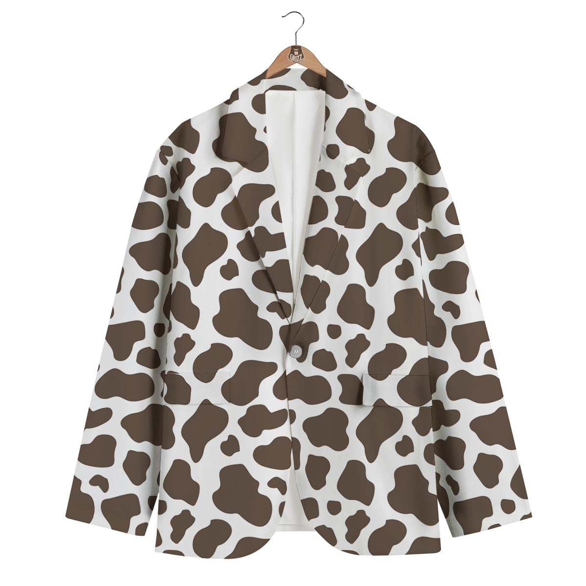 Brown Cow Pattern Print Men's Blazer-grizzshop