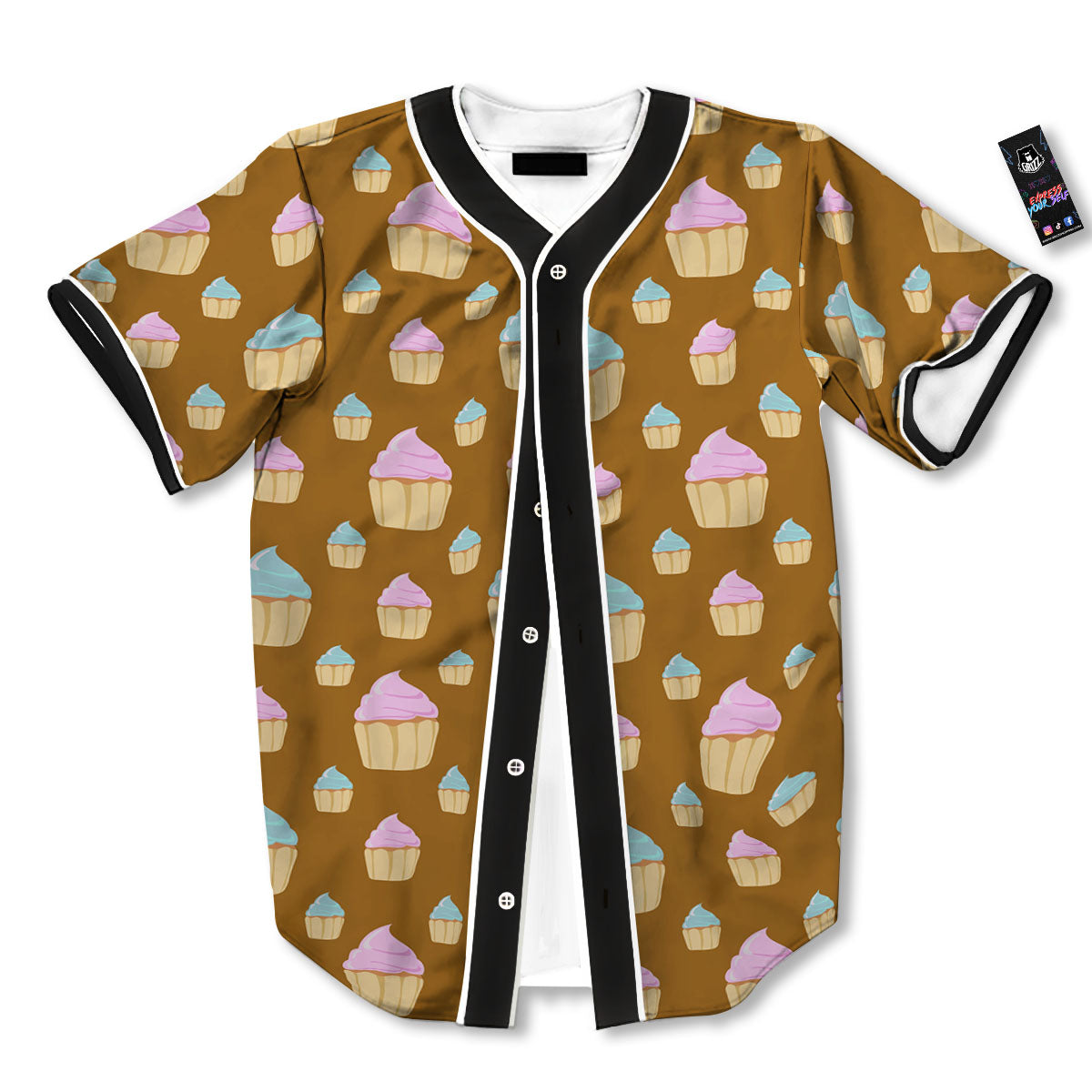 Brown Cupcake Pastel Print Pattern Baseball Jersey-grizzshop