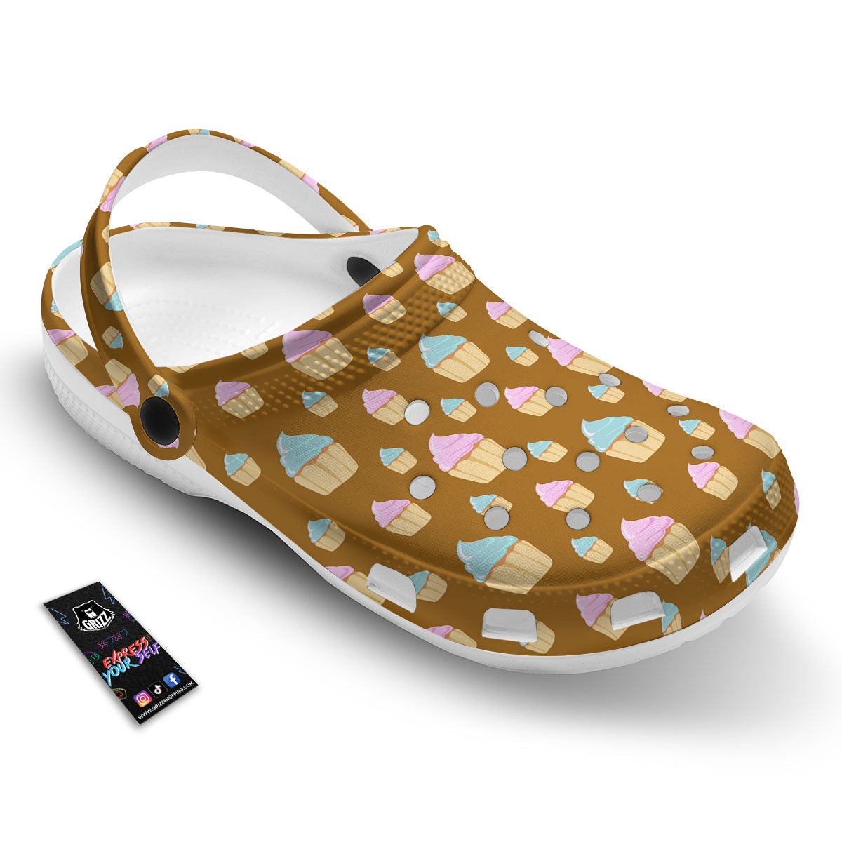 Brown Cupcake Pastel Print Pattern Clog-grizzshop