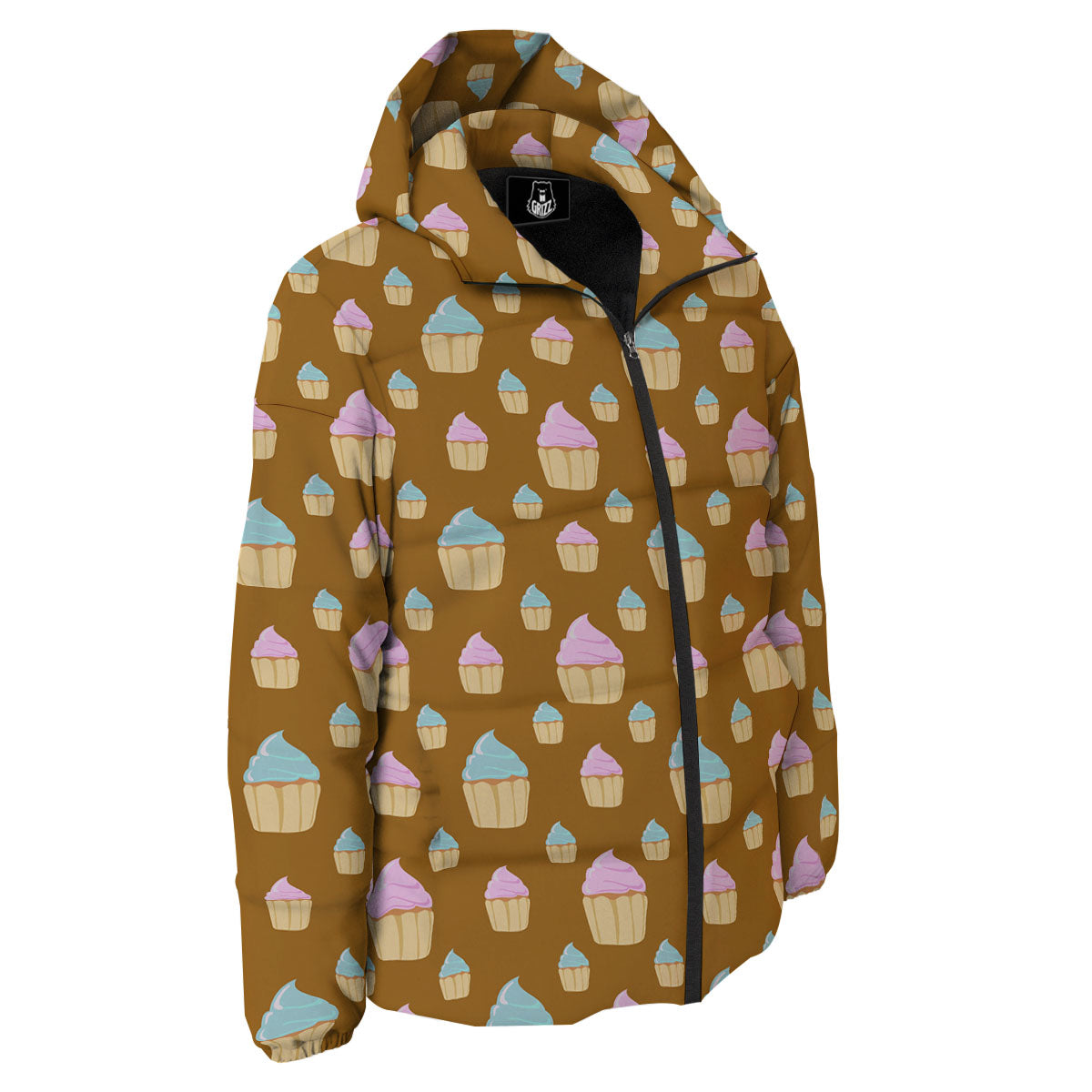 Brown Cupcake Pastel Print Pattern Down Jacket-grizzshop