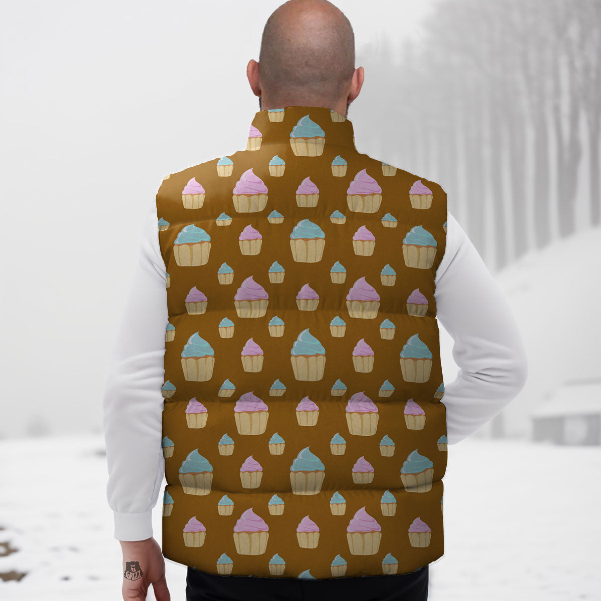Brown Cupcake Pastel Print Pattern Down Vest