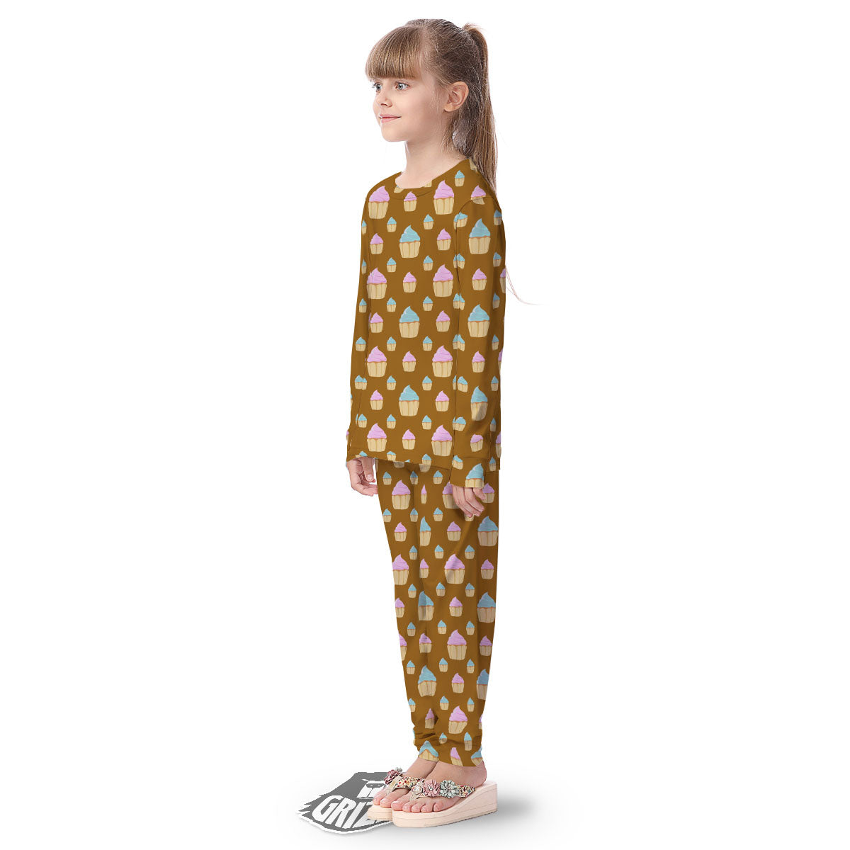 Brown Cupcake Pastel Print Pattern Kid's Pajamas-grizzshop