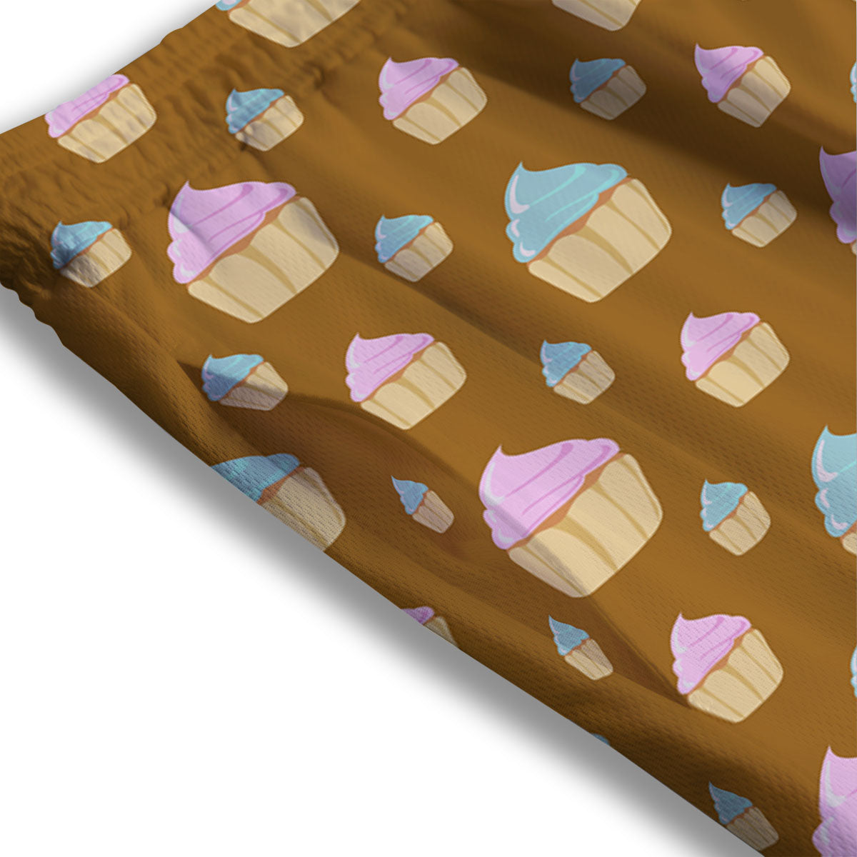 Brown Cupcake Pastel Print Pattern Mesh Shorts